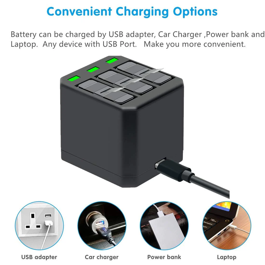 COOLSHOW Hero 7 6 5 Battery Replacement (2 Packs) and Triple HERO 7 Charger Compatible with GoPro Hero 7 Black,Hero 6 Black, Hero 5 Black, Hero 2018 and Charger Compatible with Hero 8 2xBatteries+1xCharger - Image 5