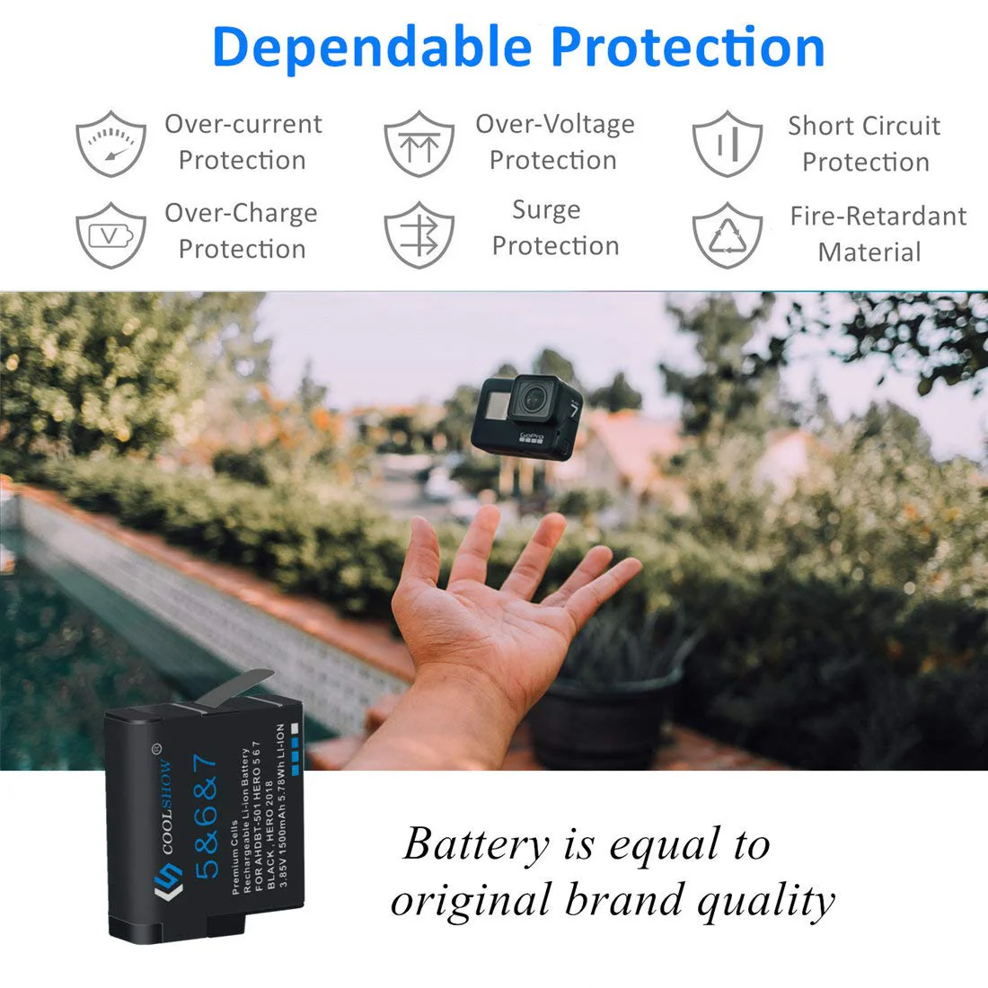 COOLSHOW Hero 7 6 5 Battery Replacement (2 Packs) and Triple HERO 7 Charger Compatible with GoPro Hero 7 Black,Hero 6 Black, Hero 5 Black, Hero 2018 and Charger Compatible with Hero 8 2xBatteries+1xCharger - Image 8
