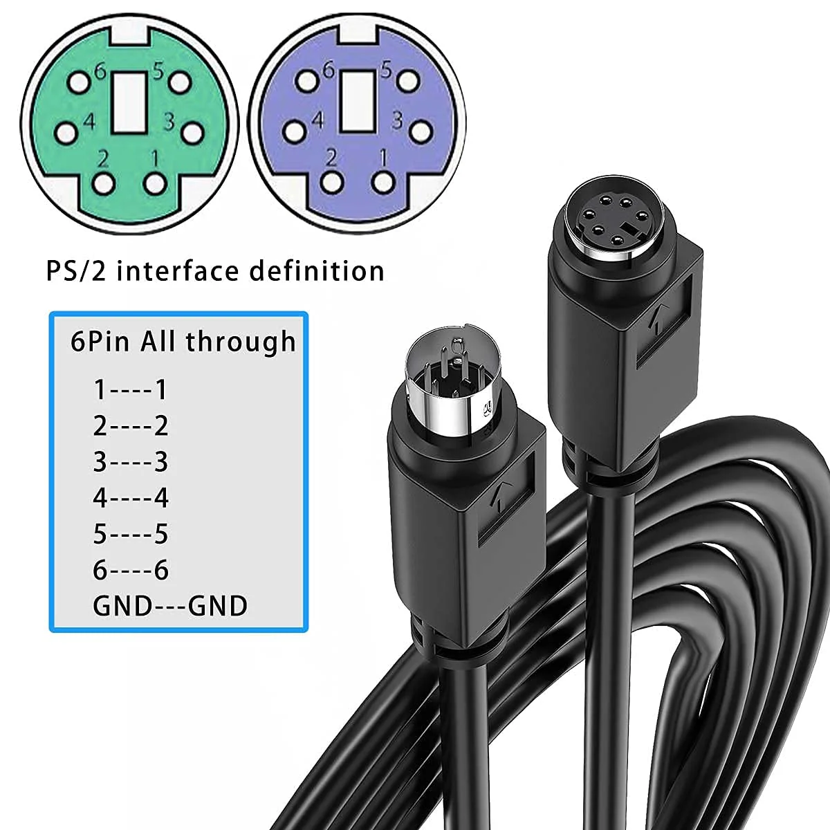 Copper Wires PS/2 Male to Female Extension Cable, Mini Din 6 pin Cable for Computer PC Keyboard/Mouse/KVM & More 10ft in Black - Image 7