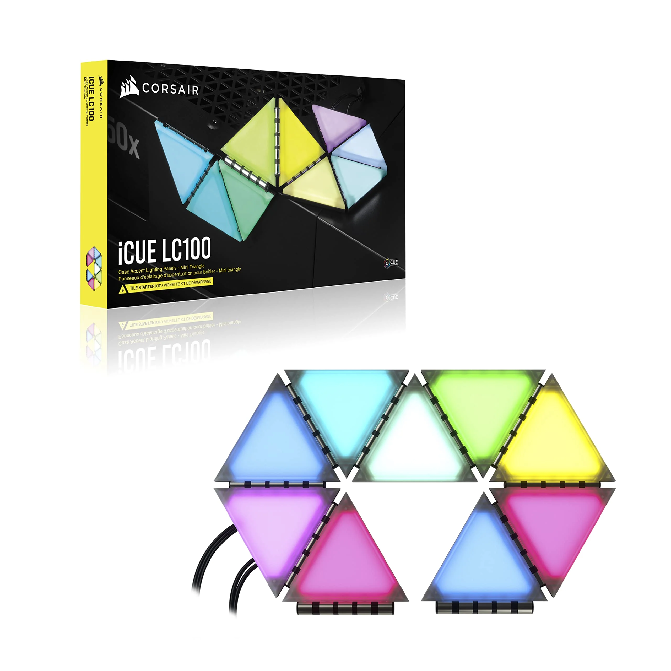 Corsair iCUE LC100 Case Accent Lighting Panels - Mini Triangle - 9X Tile Starter Kit (81 RGB LEDs with Light Diffusion, Simple Magnetic Attachment, iCUE Lighting Node PRO Included) - Image 10