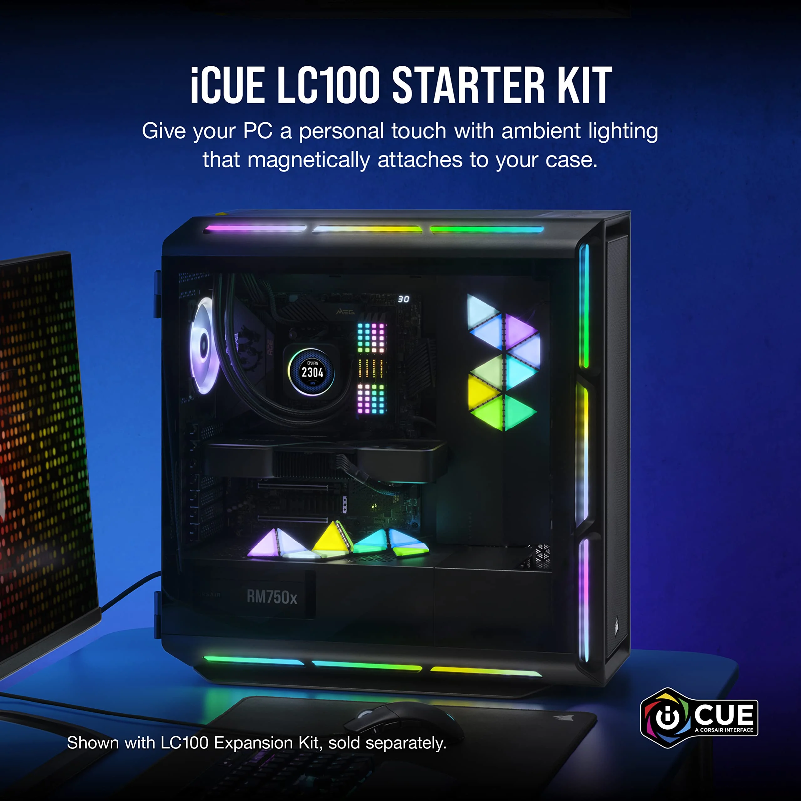 Corsair iCUE LC100 Case Accent Lighting Panels - Mini Triangle - 9X Tile Starter Kit (81 RGB LEDs with Light Diffusion, Simple Magnetic Attachment, iCUE Lighting Node PRO Included) - Image 3