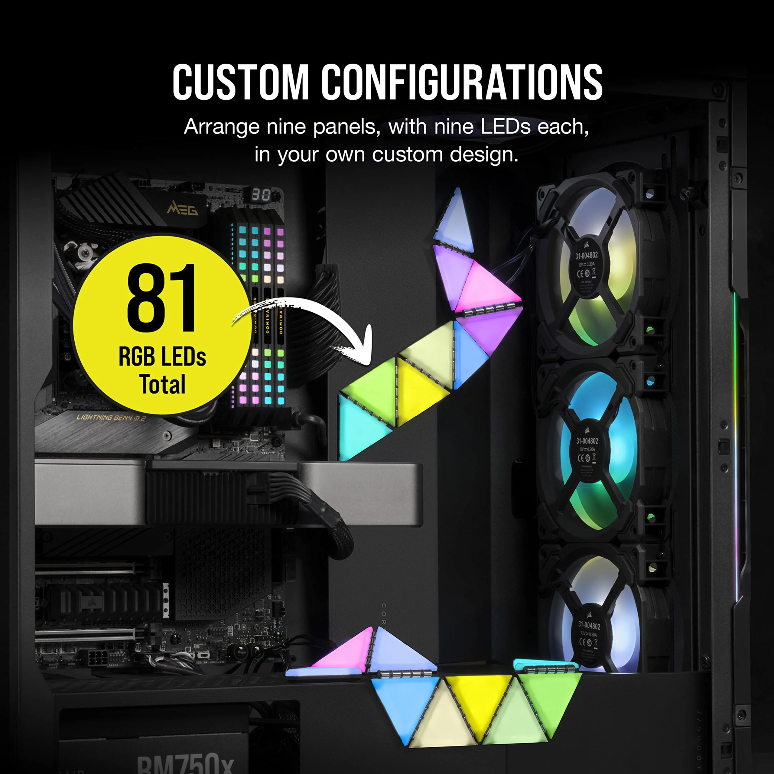 Corsair iCUE LC100 Case Accent Lighting Panels - Mini Triangle - 9X Tile Starter Kit (81 RGB LEDs with Light Diffusion, Simple Magnetic Attachment, iCUE Lighting Node PRO Included) - Image 5