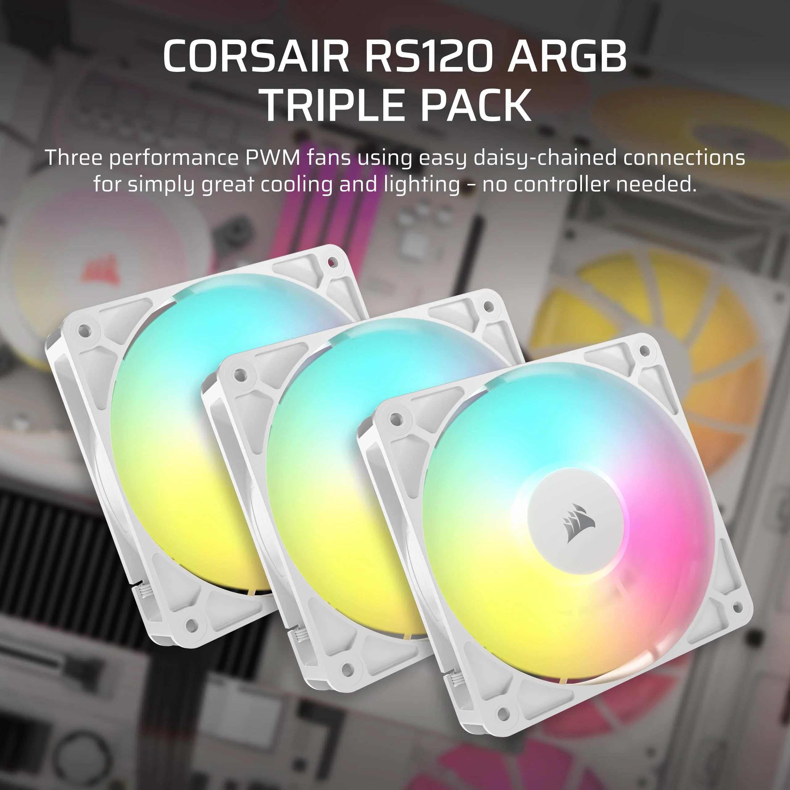 CORSAIR RS120 ARGB 120mm PWM Fans โ Daisy-Chain Connection โ Low-Noise โ Magnetic Dome Bearing โ Triple Pack โ White 3 x 120mm - Image 2
