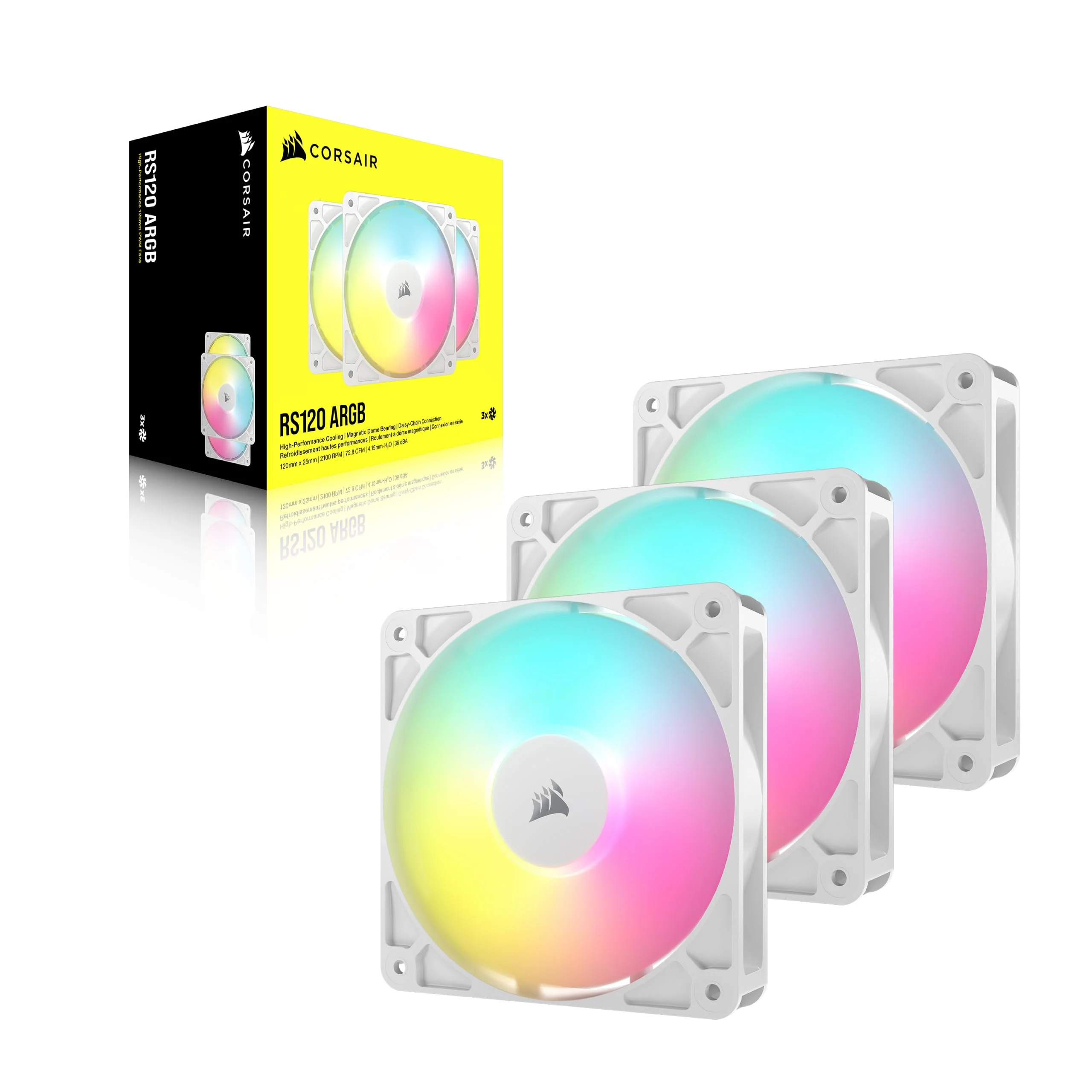 CORSAIR RS120 ARGB 120mm PWM Fans โ Daisy-Chain Connection โ Low-Noise โ Magnetic Dome Bearing โ Triple Pack โ White 3 x 120mm - Image 8