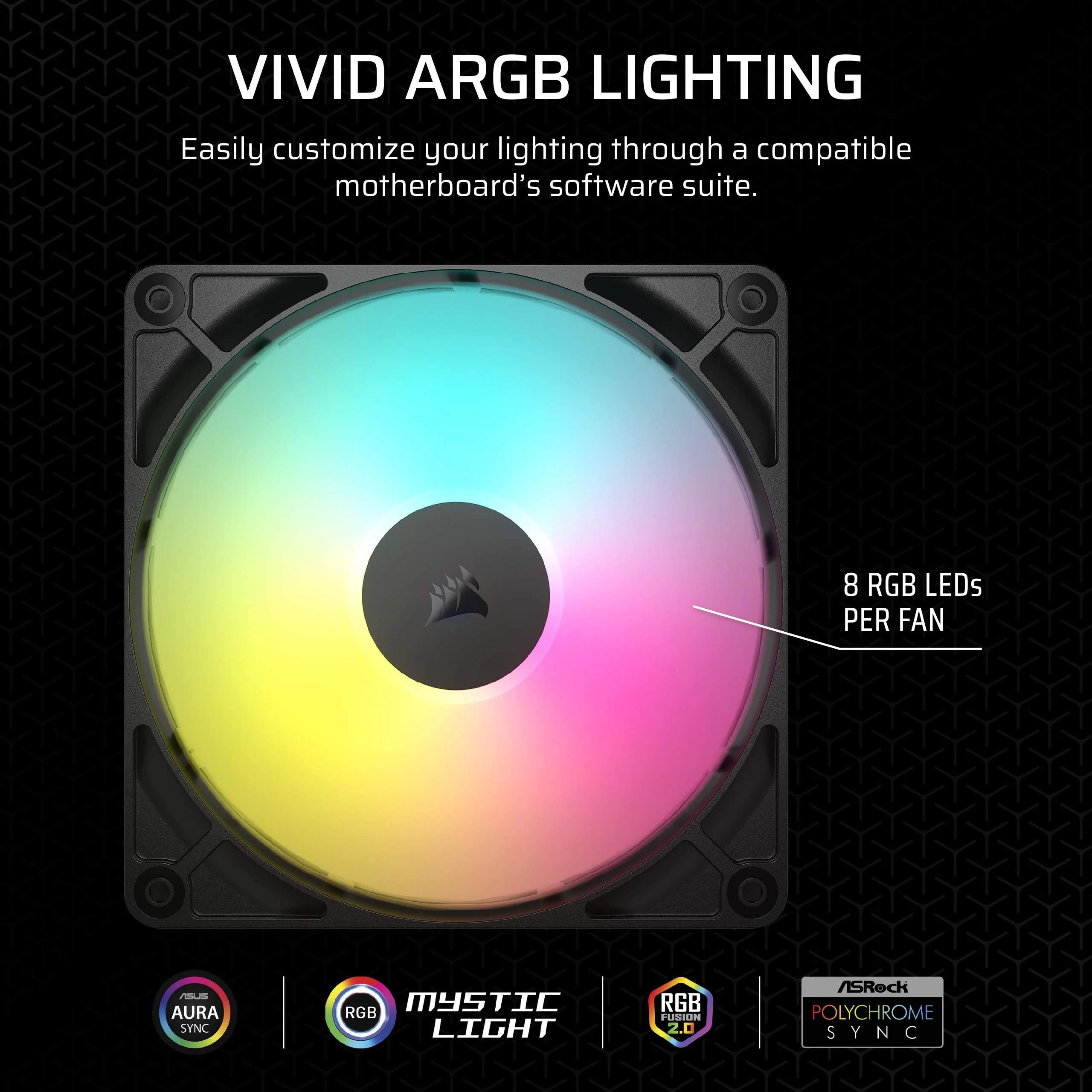 CORSAIR RS140 ARGB 140mm PWM Fans – Daisy-Chain Connection – Low-Noise – Magnetic Dome Bearing – Dual Pack – Black 2 x 140mm - Image 4
