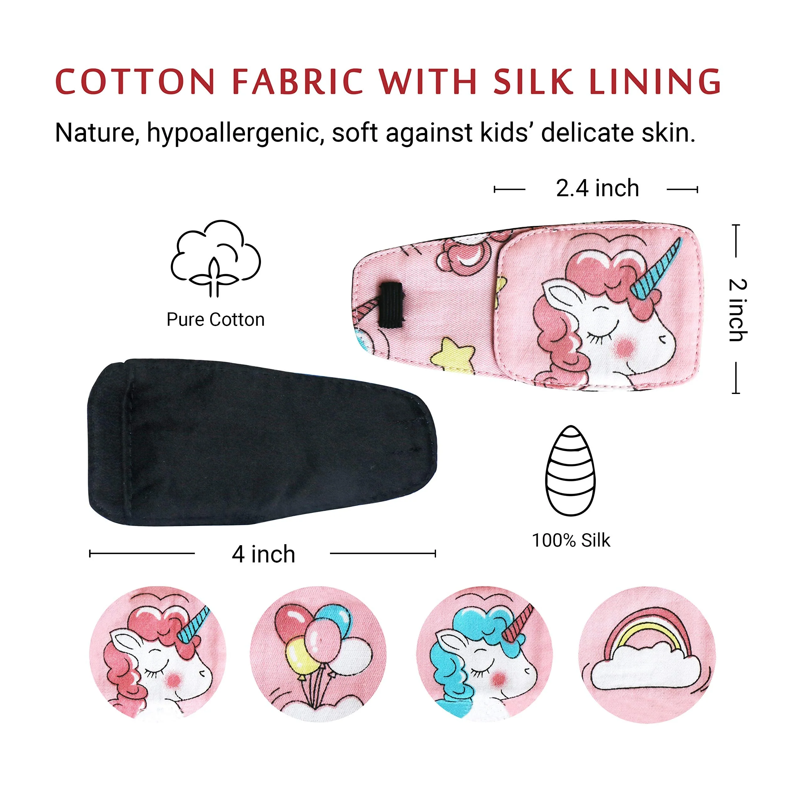 Cotton & Silk Eye Patch for Kids Glasses (Right Eye, Pink Hair Unicorn) To Cover Right Eye Baby Pink - Pink Hair Unicorn - Image 2