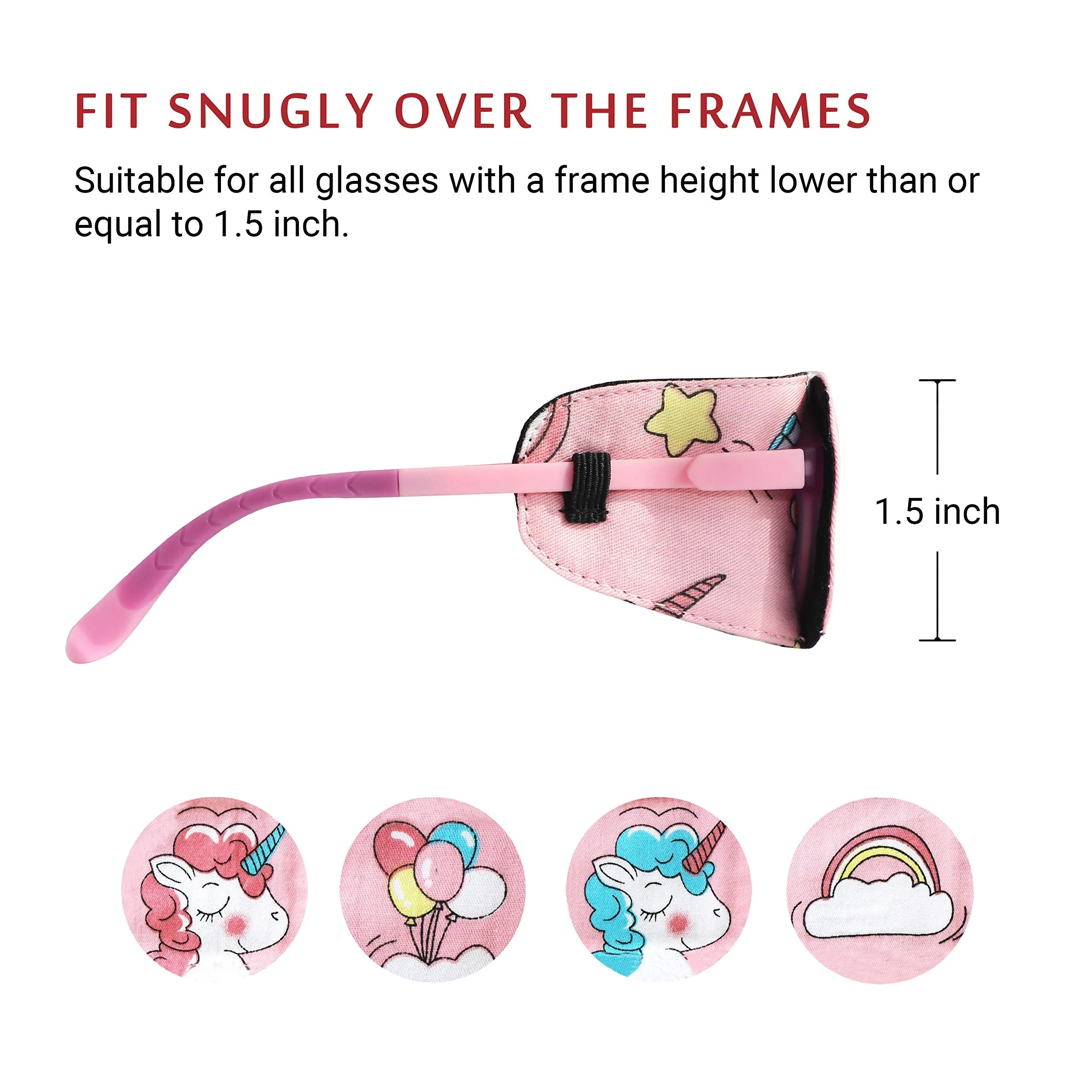 Cotton & Silk Eye Patch for Kids Glasses (Right Eye, Pink Hair Unicorn) To Cover Right Eye Baby Pink - Pink Hair Unicorn - Image 3