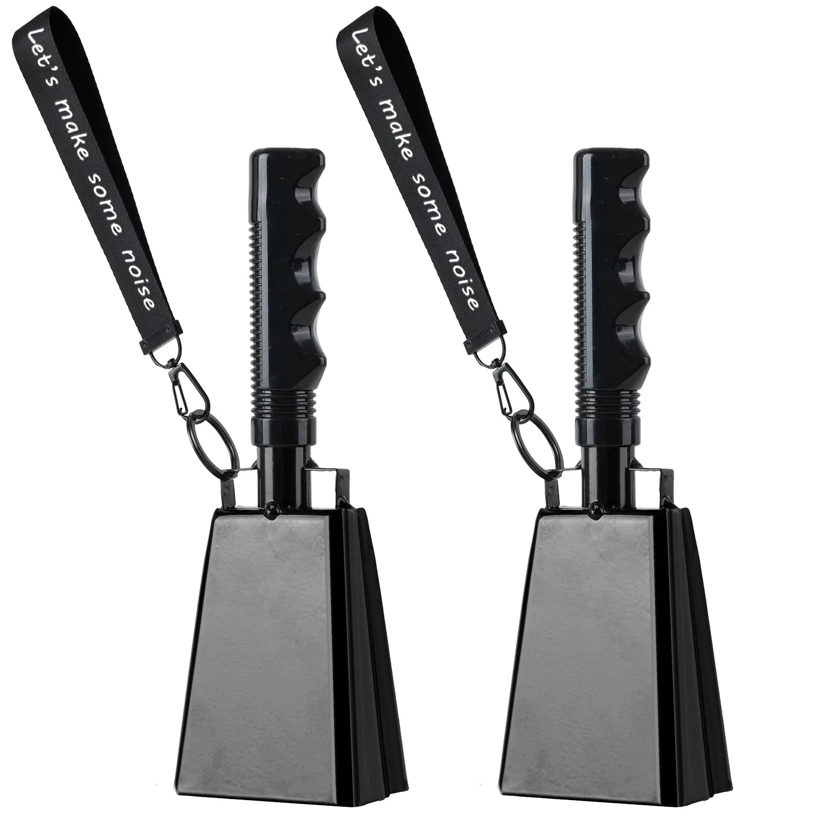 Cow Bells with Wrist Strap - Cowbell with Handle 2pcs, Customizable Cowbells for Sporting Events, for Football Games,Party, Concert, Graduations, Farm Ranch (black) black