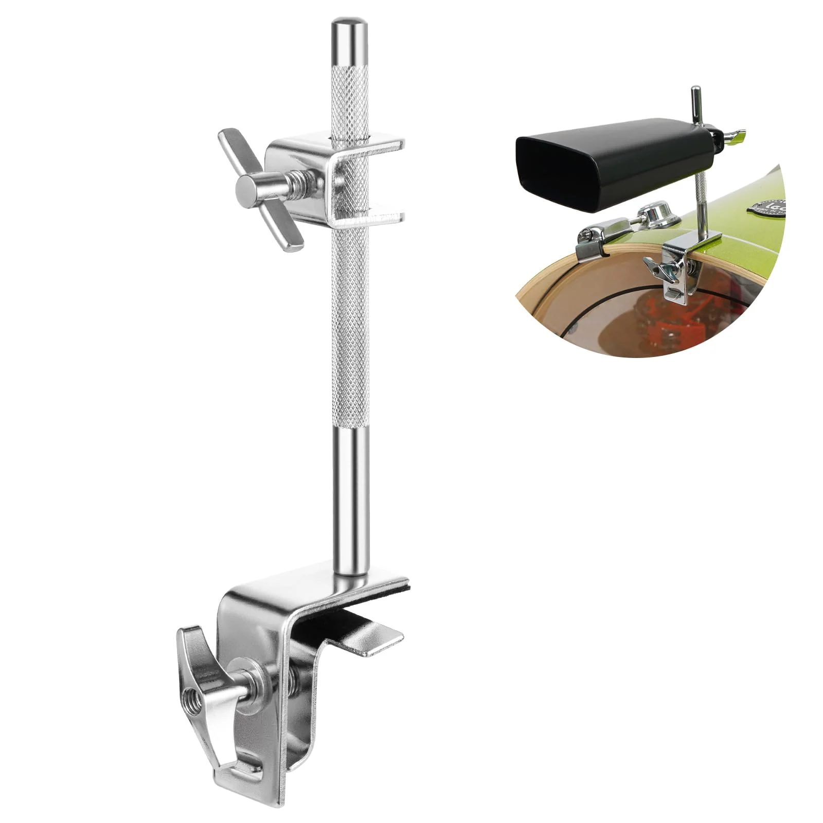 Cowbell Clamp for Bass Drum Hoop Mounting,Cowbell Mount with Parallel Action Jaws for Drummers - Drum Cowbell Holder Percussion Accessory for Versatile Sound