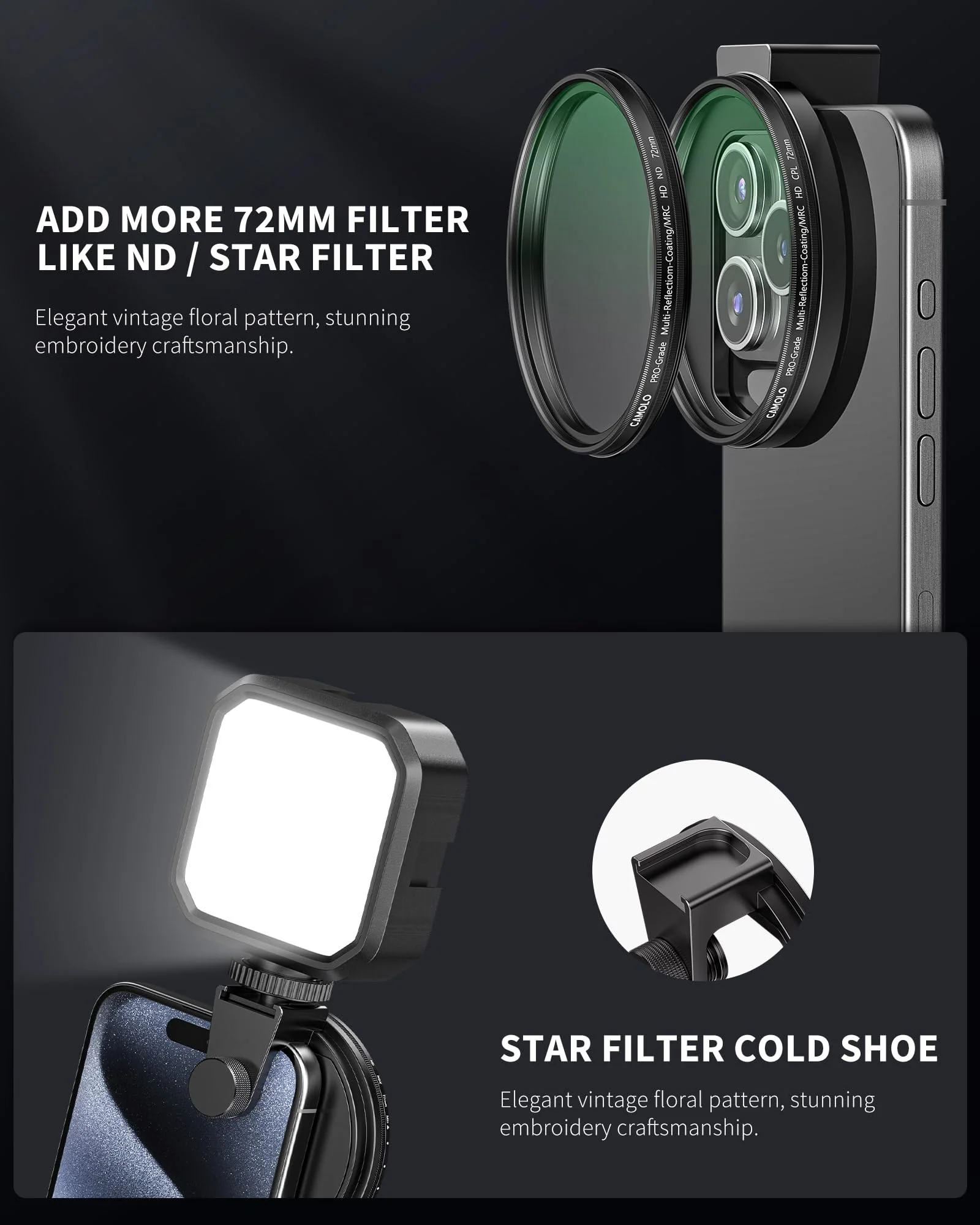 CPL Filter for Phone, 72mm Camera Polarized Lens Polarizing Filter with Metal Cold Shoe Phone Clip Compatible with iPhone 15 14 13 12 11 X XS PLUS PRO Max Samsung Galaxy Motorola Pixel - Image 6