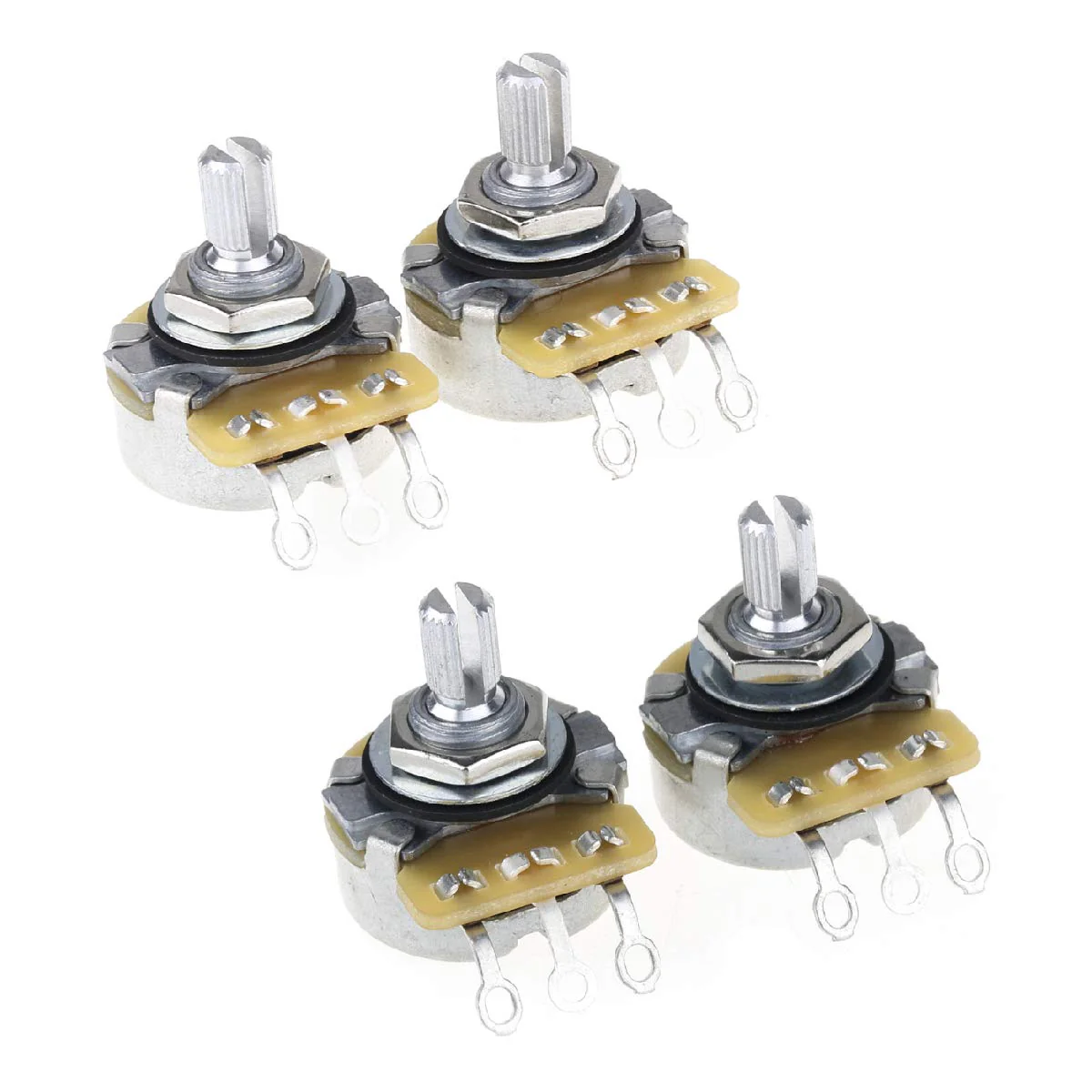 CTS 450 Series A/B250K Guitar Pots Split Shaft Fine 24-Splines Audio/Linear Taper Potentiometers for Electric Guitar/Bass, 10% Tolerance (2 Audio, 2 Linear) 250K Set