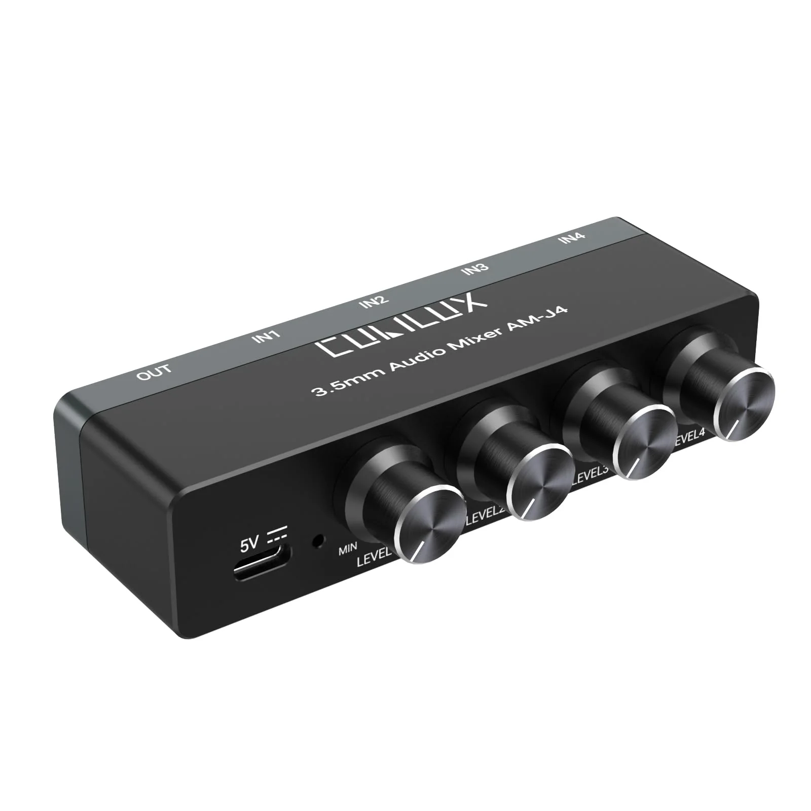 Cubilux 4-Channel 3.5mm Audio Mixer, Ultra-Low-Noise Mini Audio Mixer for Sub-Mixing, 1/8 TS/TRS Input, Stereo Switcher Suitable for Guitars, Bass, Keyboards