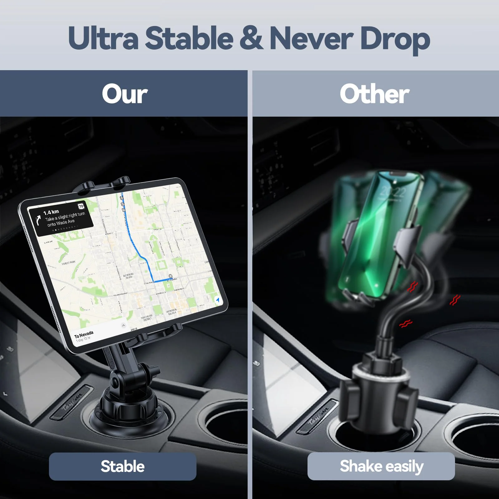 Cup Holder Tablet Mount for Car, Universal iPad Cup Holder Mount for Truck with Adjustable Arm for iPad Pro 12.9/11/10.5/9.7/Air/Mini, iPhone, Samsung Galaxy Tab/Z Fold 4/3, 4.7-13" Tablets - Image 2