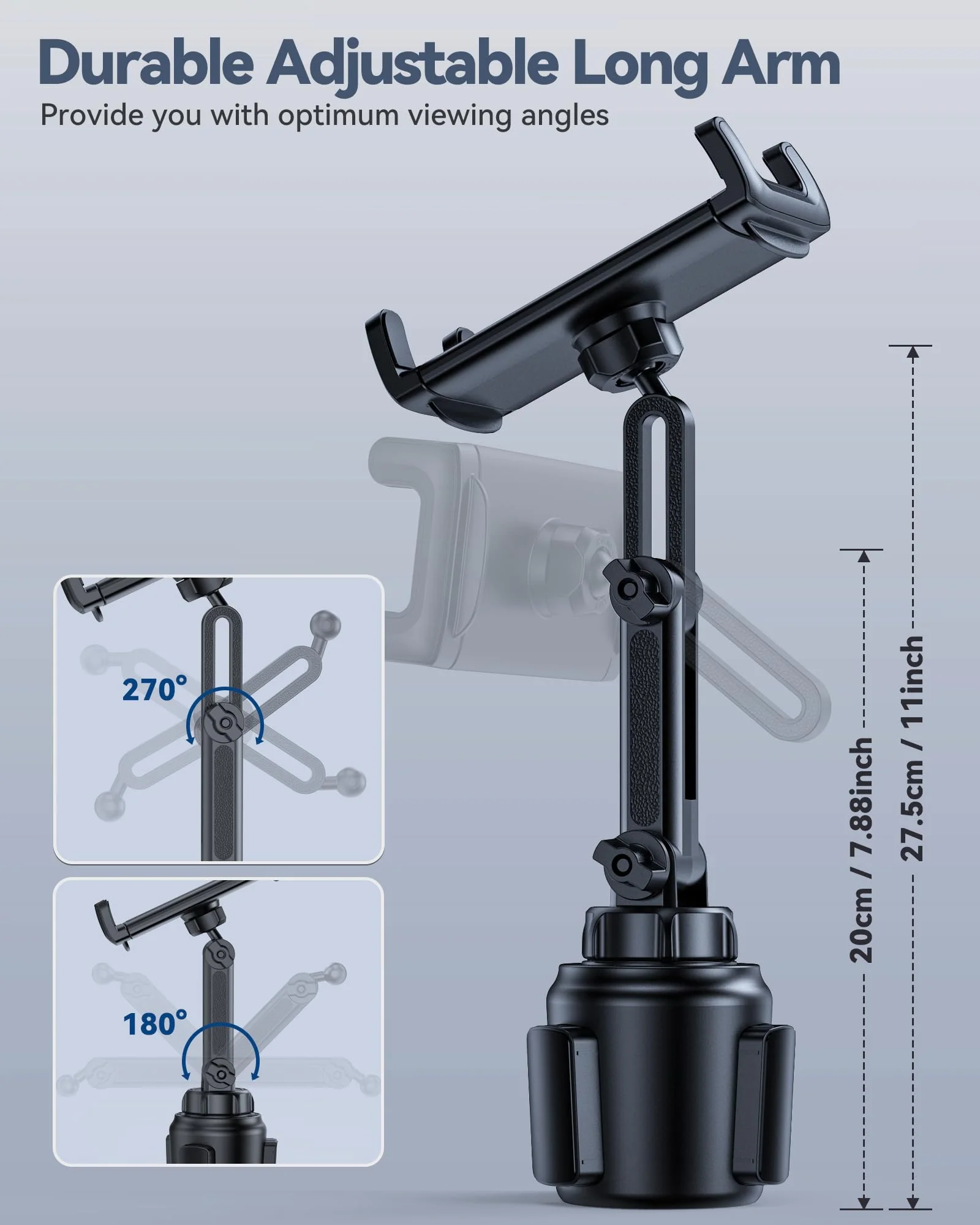 Cup Holder Tablet Mount for Car, Universal iPad Cup Holder Mount for Truck with Adjustable Arm for iPad Pro 12.9/11/10.5/9.7/Air/Mini, iPhone, Samsung Galaxy Tab/Z Fold 4/3, 4.7-13" Tablets - Image 4