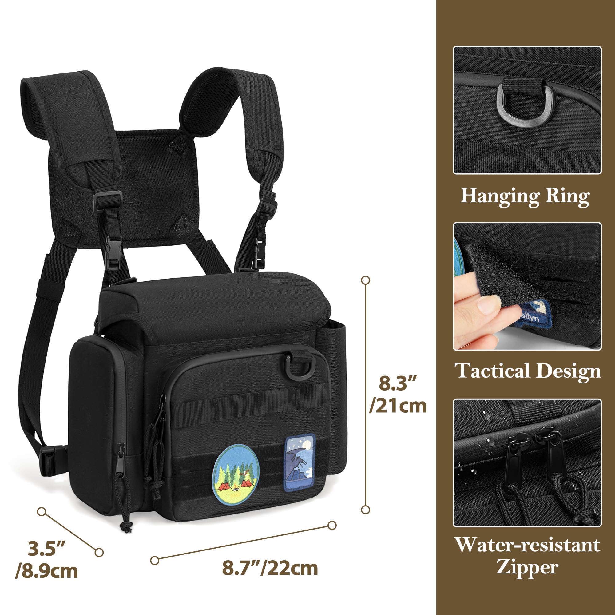 CURMIO Binocular Harness Chest Pack, Binos Case with Adjustable Strap for Bird Watching, Hiking and Shooting, Black(Bag Only) - Image 4