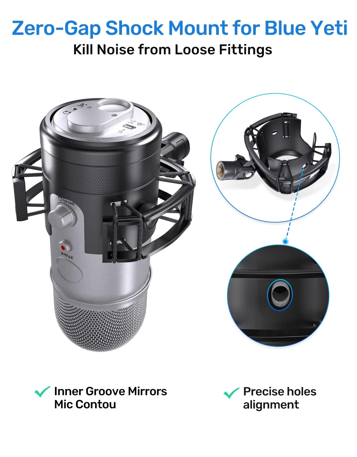 Custom Blue Yeti Shock Mount with Pop Filter - Elastic Suspension Design Reduces Vibration Noise, Shock Mount 100% Fits Blue Yeti, Matches Mic Boom Arm, with 3/8" to 5/8" Screw Adapter - Image 3