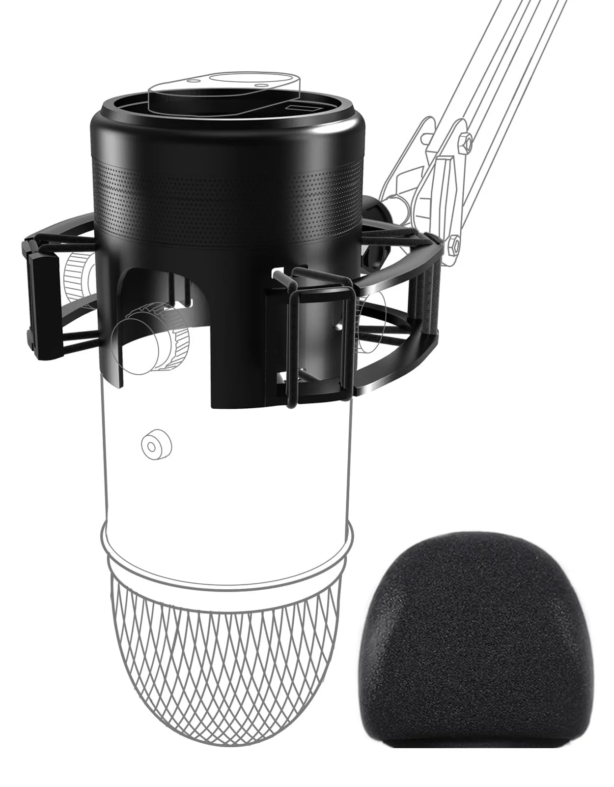Custom Built for Blue Yeti Shock Mount with Pop Filter, 2025 Upgrade Anti-Vibration Suspension Elastic Shock Mount Holder Clip Mics Stand with Screw Adapter Compatible with Yeti Microphone Blue Yeti Shock Mount with Windscreen