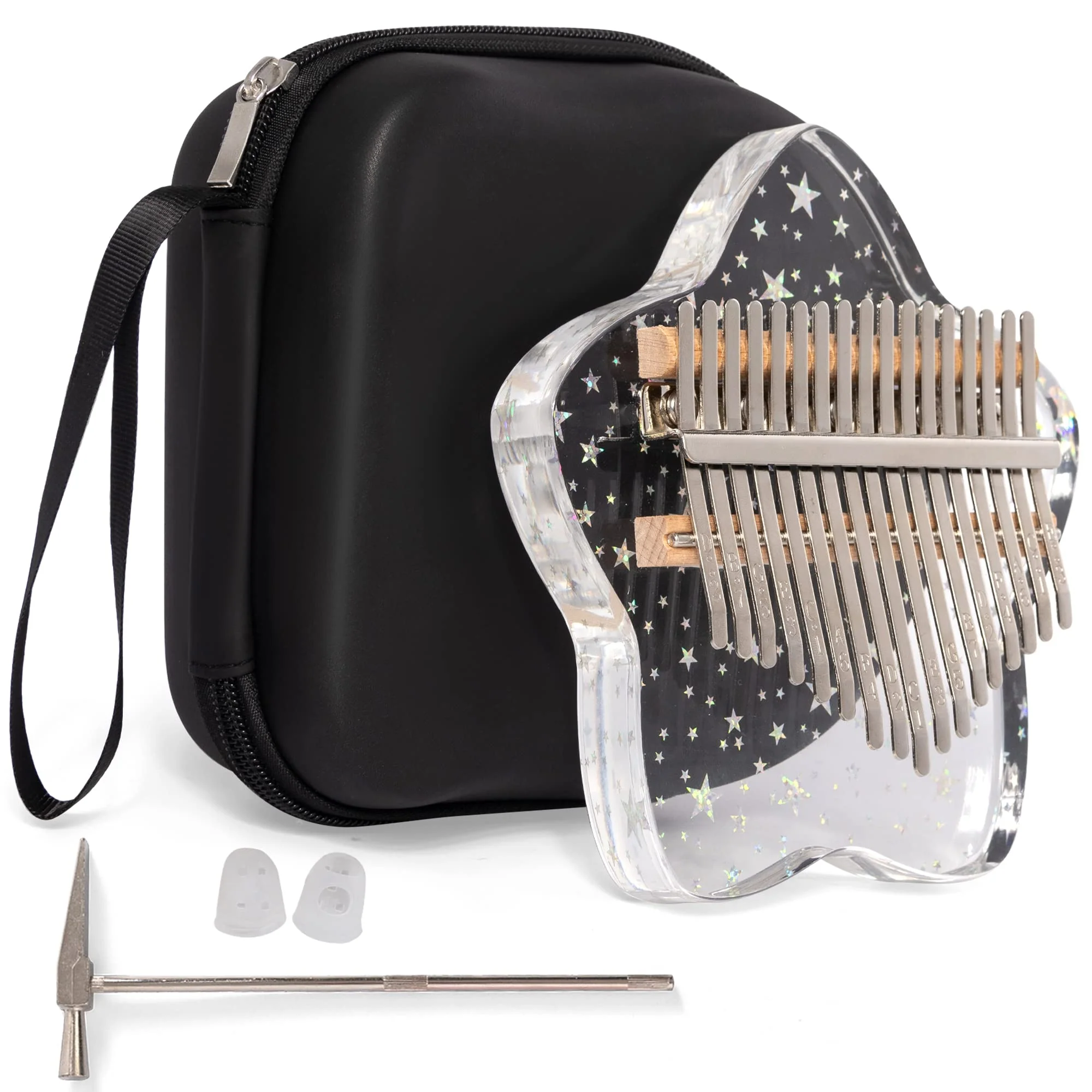 Cute Kalimba Thumb Piano 17 Keys-Star Crystal Acrylic Finger Piano-Portable Mbira Musical Instruments Cute Christmas Gift with Tune Hammer and Study Instruction for Adults Beginners Star