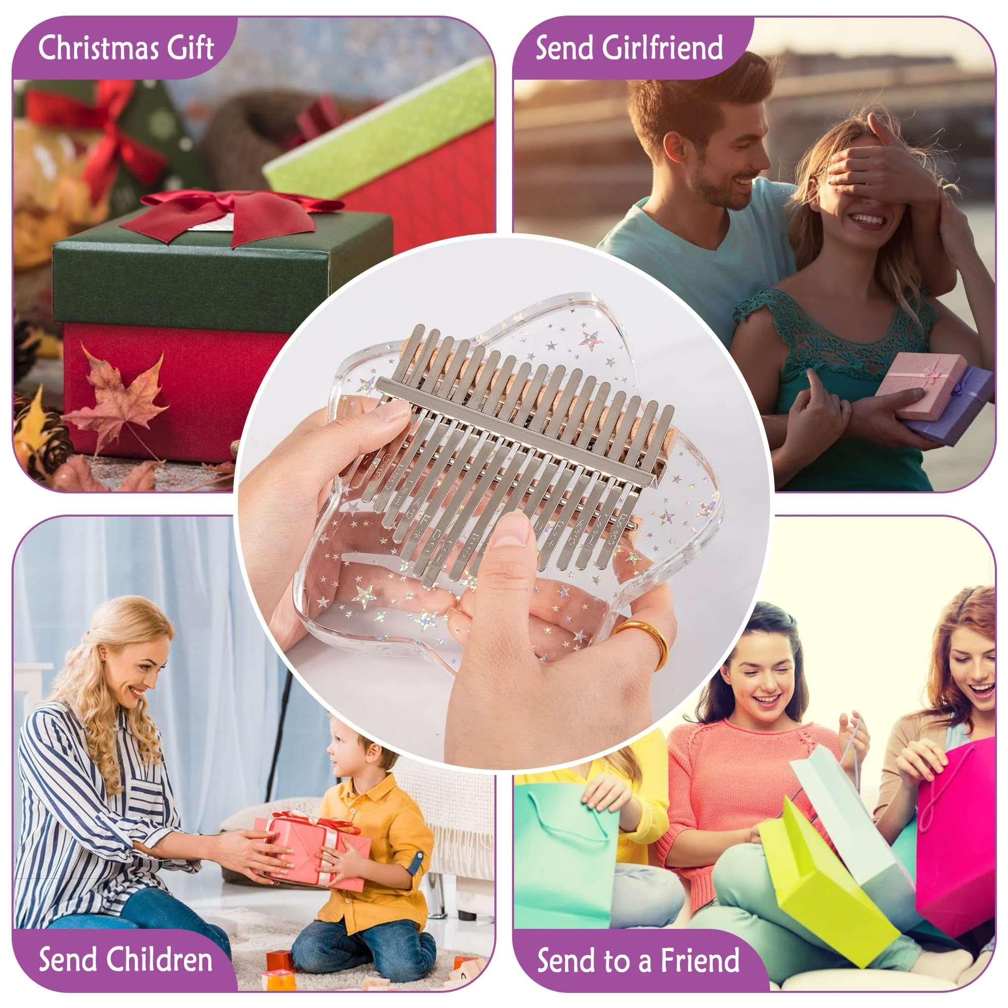 Cute Kalimba Thumb Piano 17 Keys-Star Crystal Acrylic Finger Piano-Portable Mbira Musical Instruments Cute Christmas Gift with Tune Hammer and Study Instruction for Adults Beginners Star - Image 7