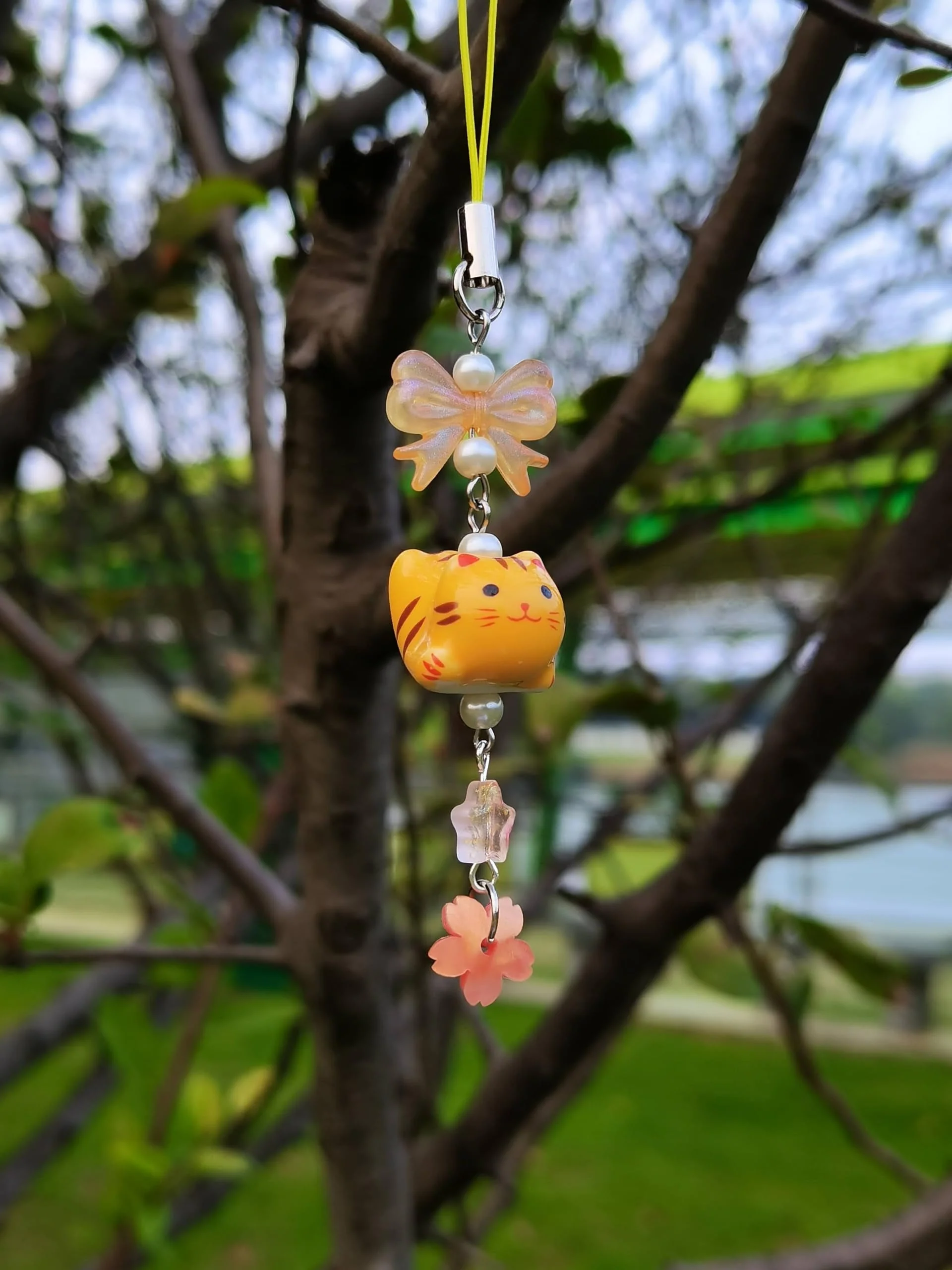 Cute Lazy Cat Phone Charm Bow Flower Fish Butterfly Beaded Aesthetic Keychain Charm Phone Charm Accessories pink - Image 4