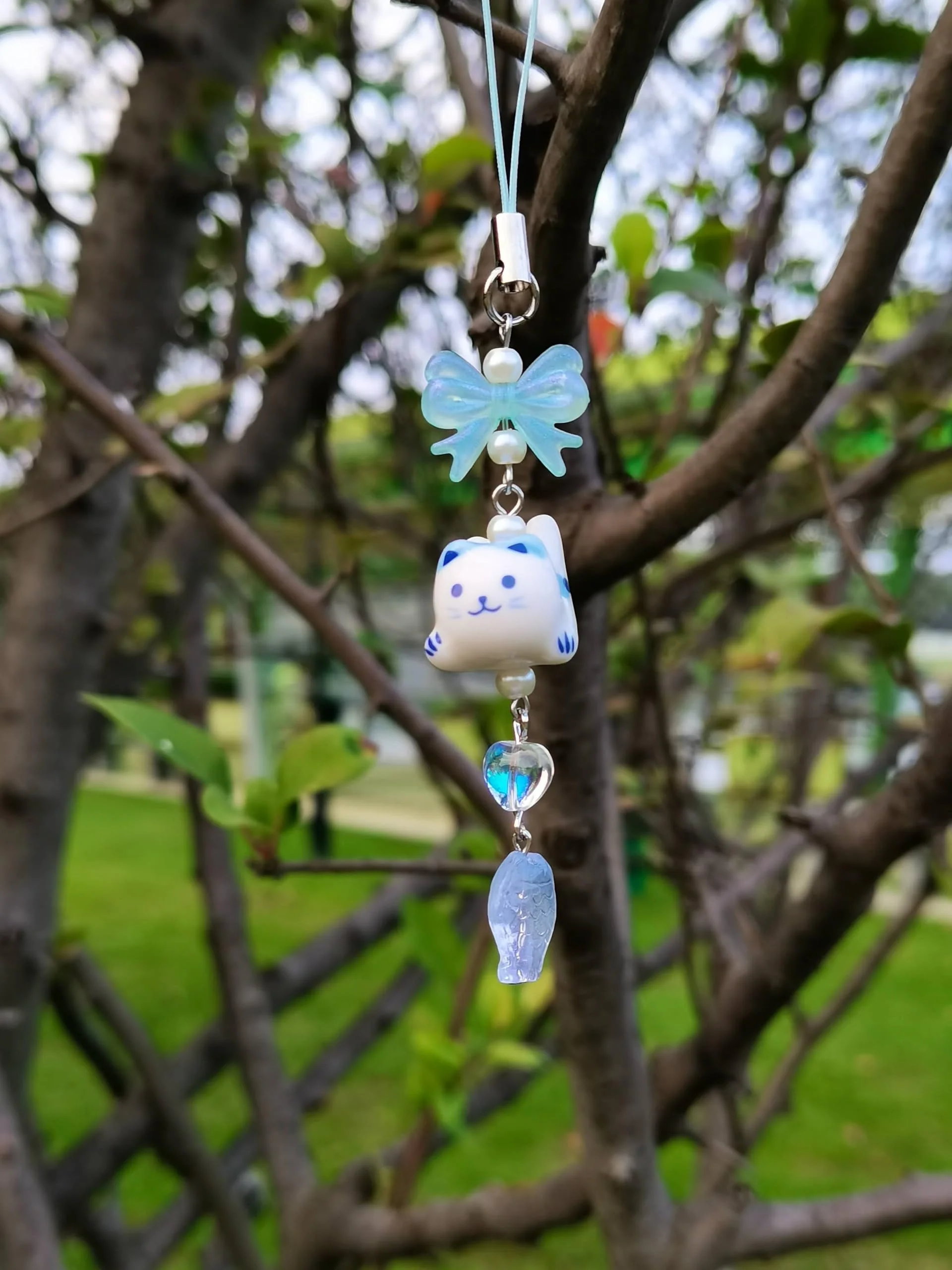 Cute Lazy Cat Phone Charm Bow Flower Fish Butterfly Beaded Aesthetic Keychain Charm Phone Charm Accessories pink - Image 5
