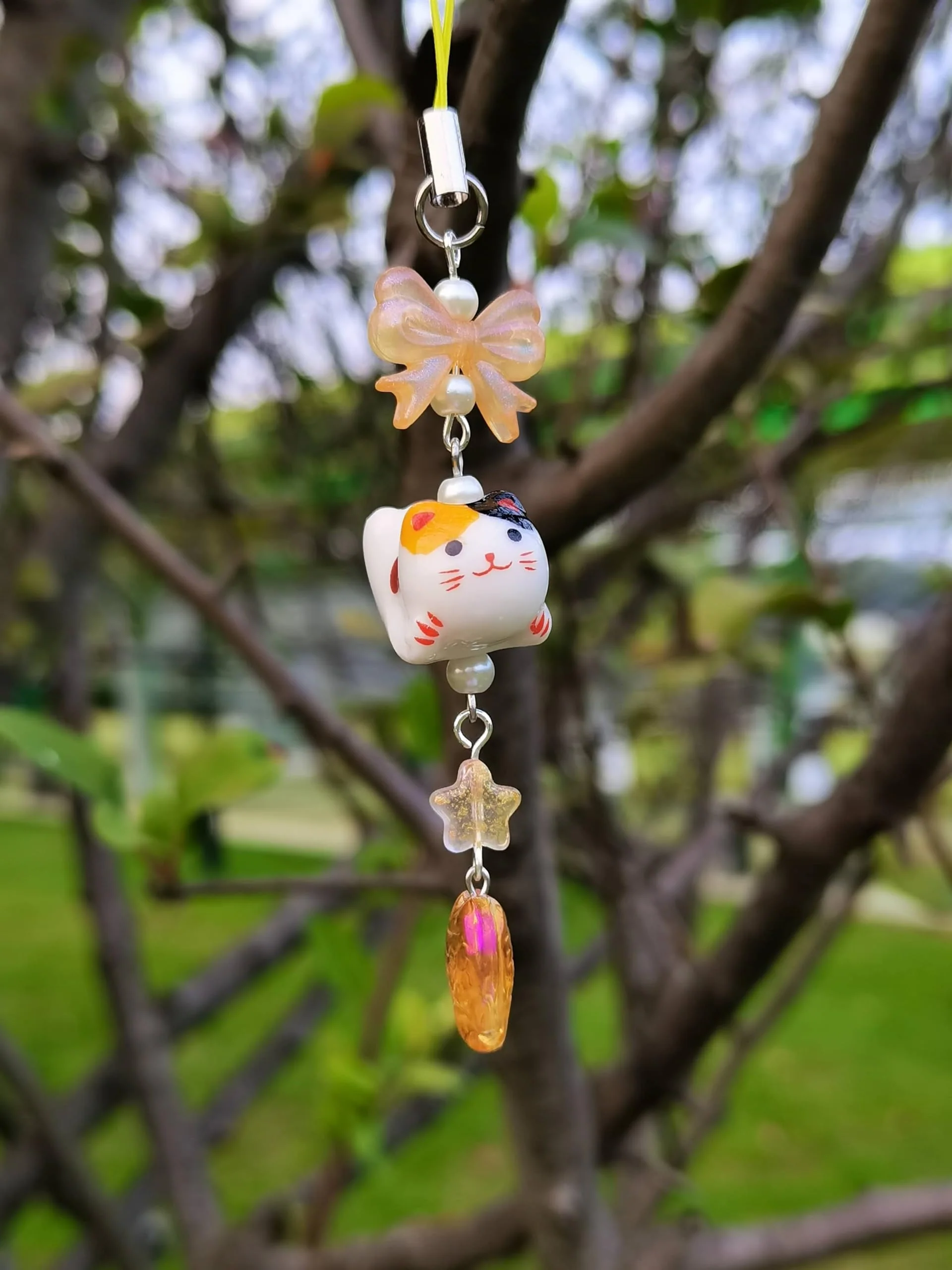 Cute Lazy Cat Phone Charm Bow Flower Fish Butterfly Beaded Aesthetic Keychain Charm Phone Charm Accessories pink - Image 6