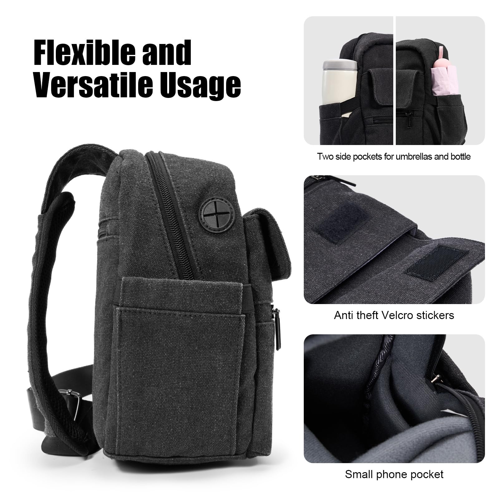 Cwatcun Camera Sling Bag Compact Small Camera Case, Waterproof Canvas Crossbody Camera Bag with Rain Cover, Travel Photography Bag for Canon, Nikon, Sony, Fuji DSLR/SLR/Mirrorless Cameras, Lens Black - Image 5
