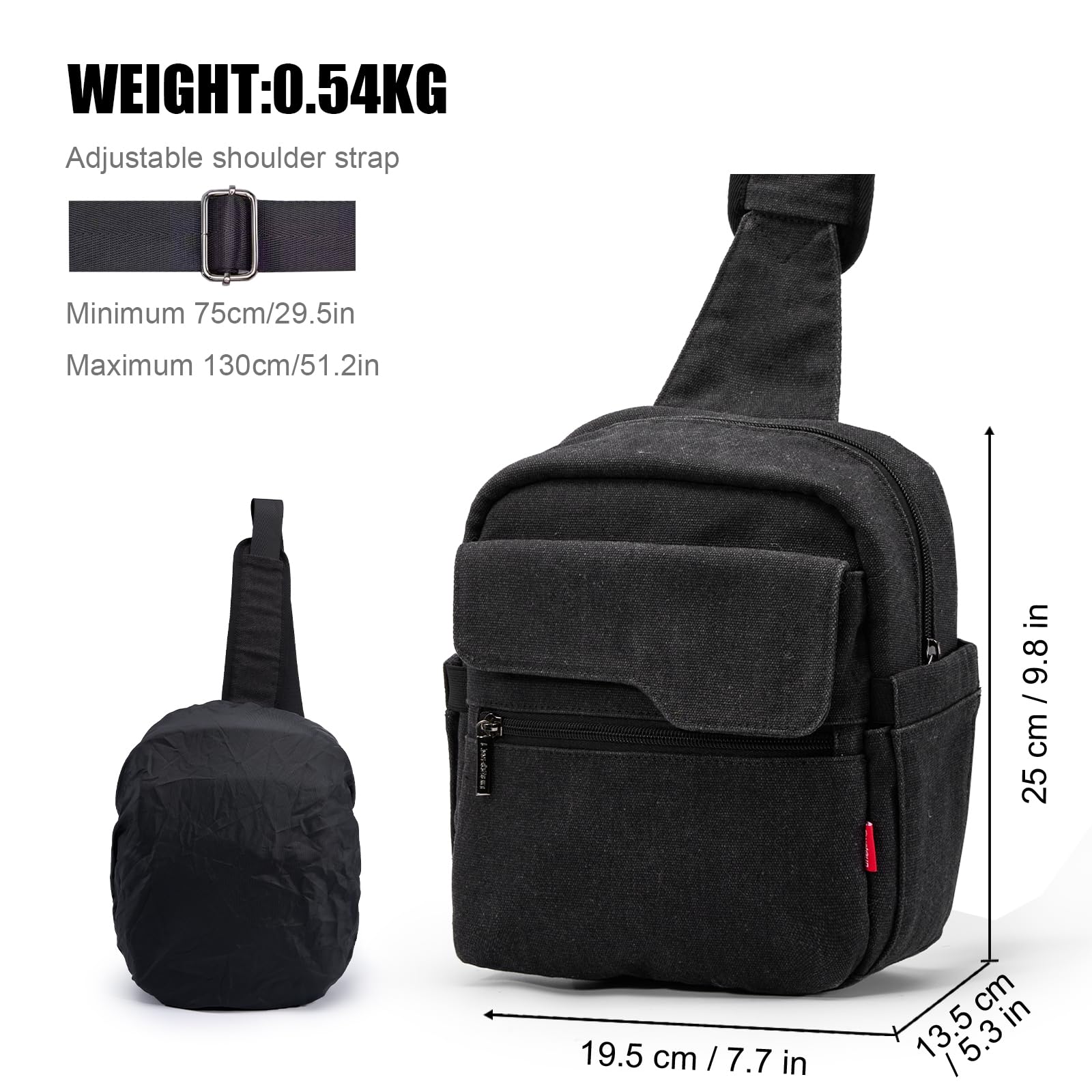 Cwatcun Camera Sling Bag Compact Small Camera Case, Waterproof Canvas Crossbody Camera Bag with Rain Cover, Travel Photography Bag for Canon, Nikon, Sony, Fuji DSLR/SLR/Mirrorless Cameras, Lens Black - Image 6