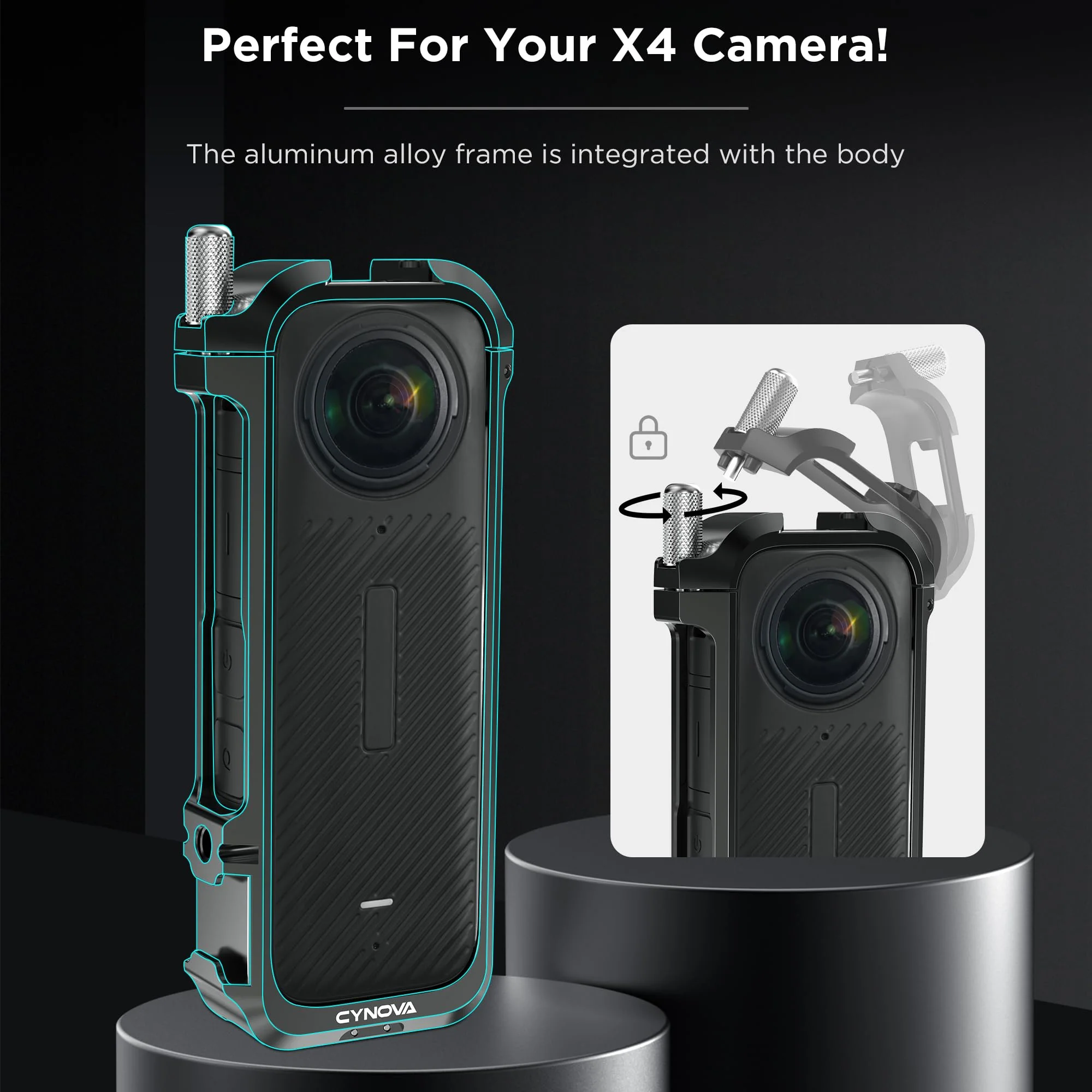 CYNOVA Insta 360 X4 Utility Frame with Silicone Lens Cover for Insta360 X4 Accessories, Compatible with Standard/Premium Lens Guard, Aluminum Cage Cold Shoe Mount for Other Camera Accessories - Image 9