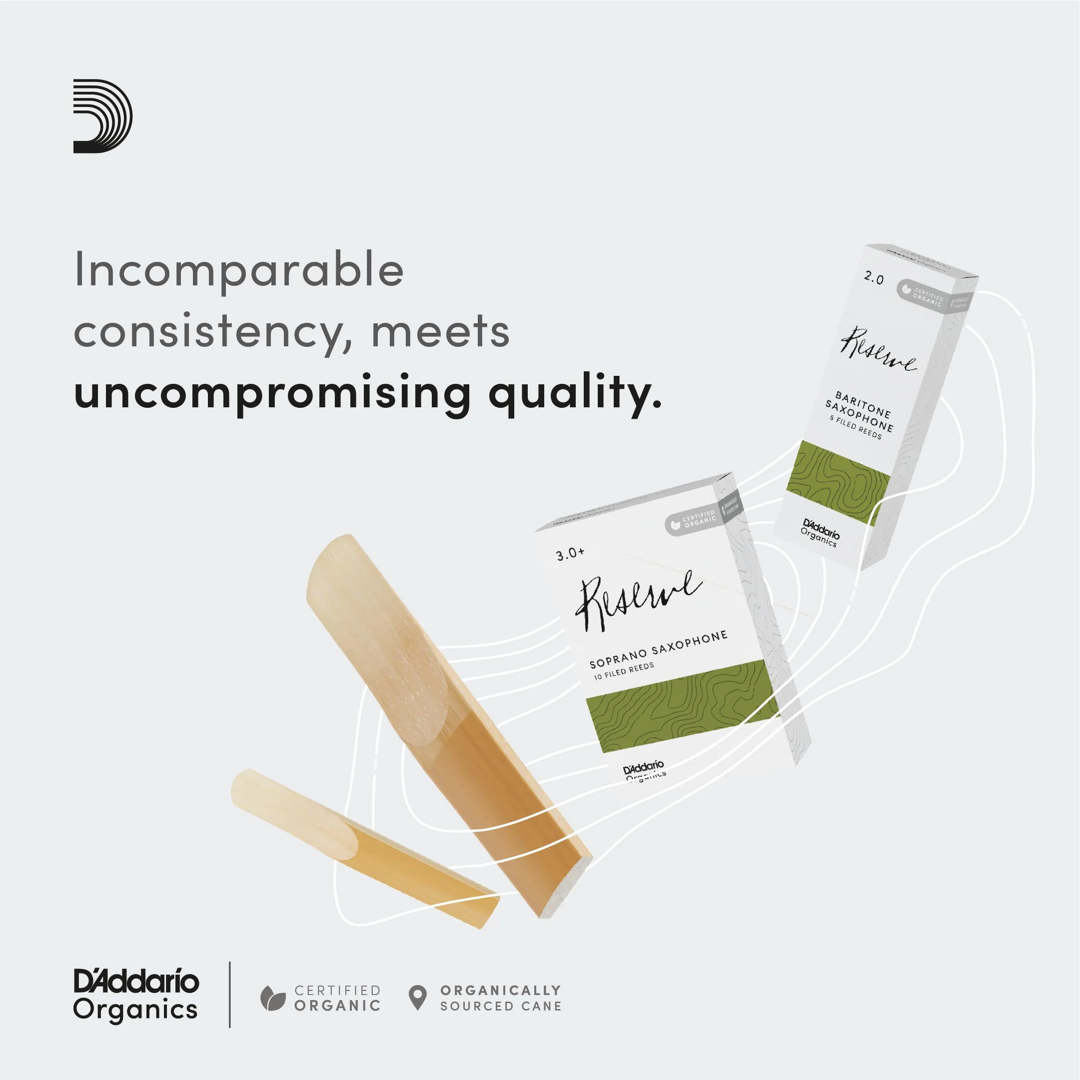 D’Addario Woodwinds - Organic Reserve Alto Saxophone Reeds - Alto Sax Reeds - Individually Sealed - Filed, Strength 2, 3-Pack - Image 4