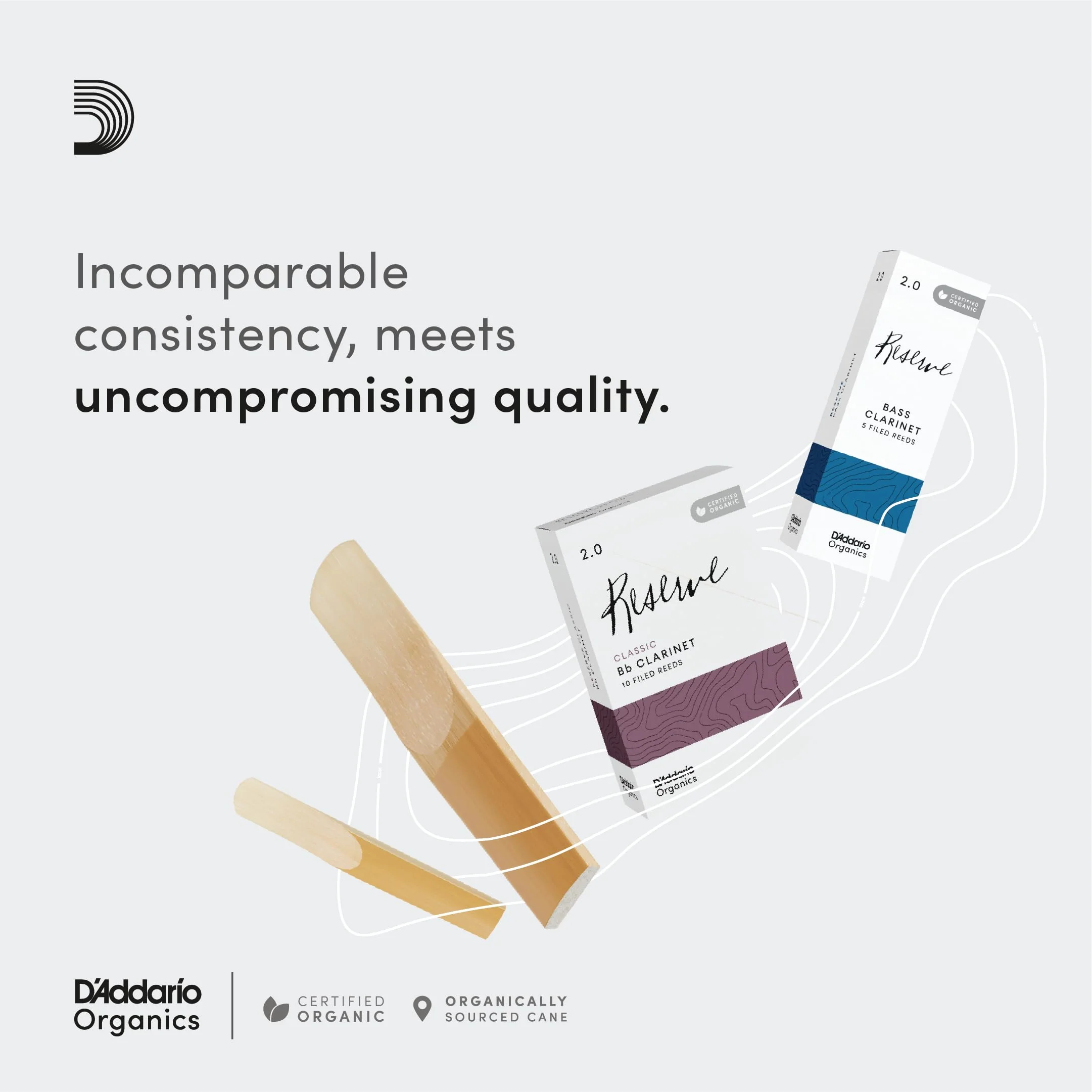 D’Addario Woodwinds - Organic Reserve Classic Bb Clarinet Reeds - B Flat Clarinet Reeds - Reeds for Clarinet - Clarinet Bb Reeds - Individually Sealed - Filed, Strength 3, 3-Pack - Image 4