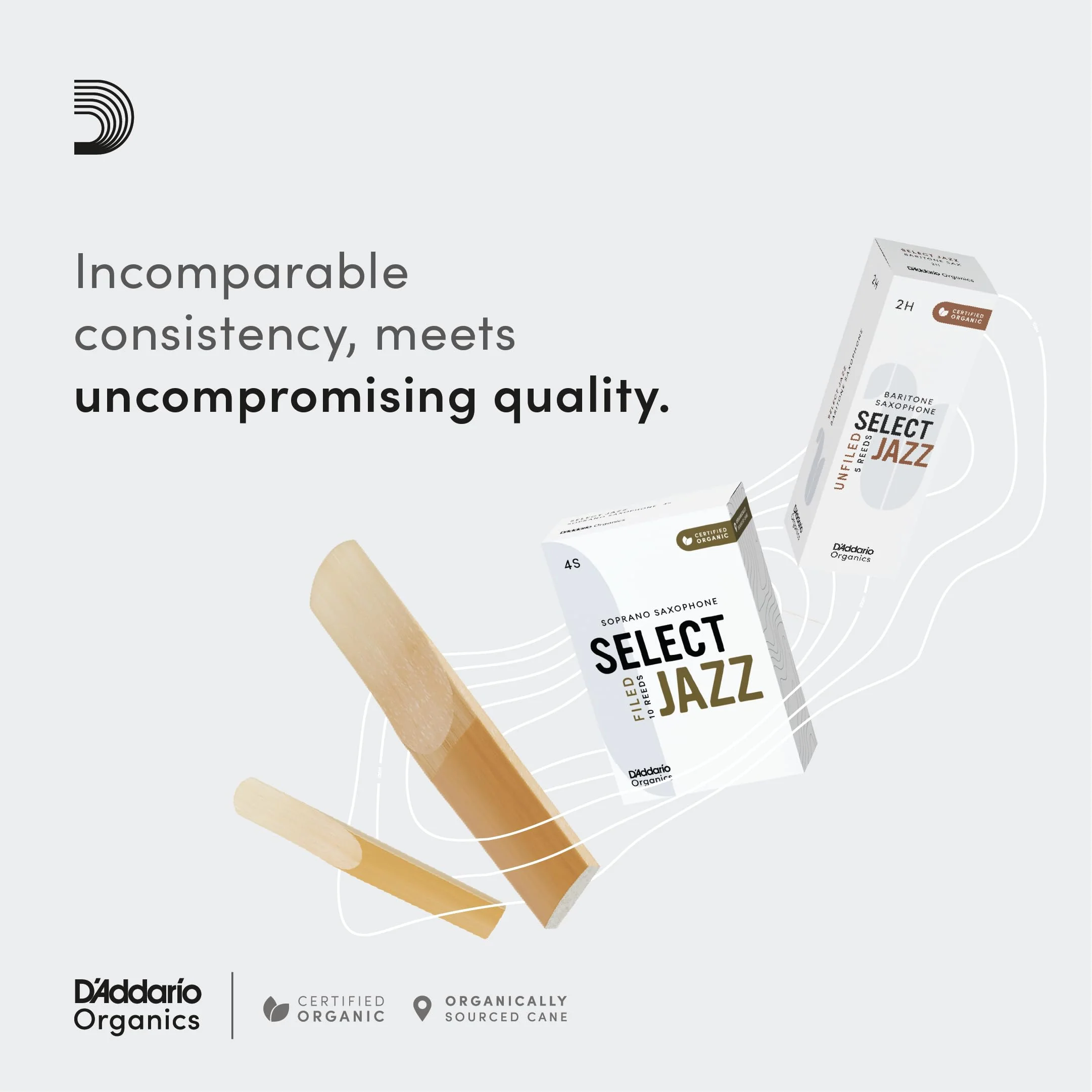 D’Addario Woodwinds - Organic Select Jazz Alto Saxophone Reeds - Alto Sax Reeds - Individually Sealed - Unfiled, Hard, Strength 2, 3-Pack - Image 4