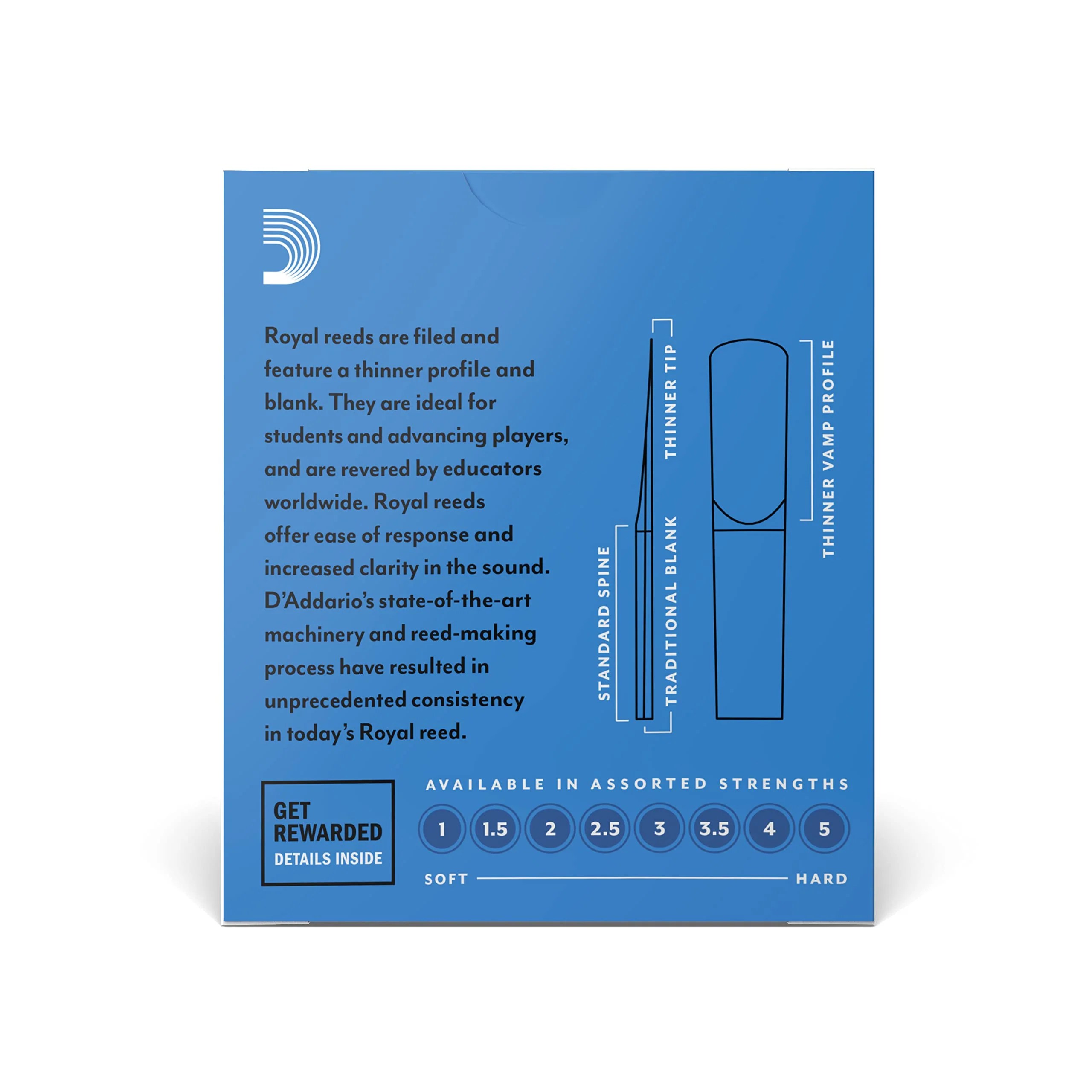 D’Addario Woodwinds - Royal Bb Clarinet Reeds - B Flat Clarinet Reeds - Reeds for Clarinet - Clarinet Bb Reeds - Strong Spine - Filed Cut - Strength 3.5, 10-Pack - Image 3