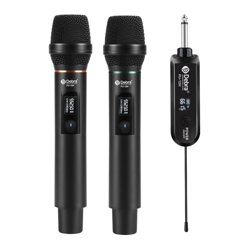 D Debra Wireless Microphone UHF Cordless Handheld Dynamic with Rechargeable Receiver and 30 Adjustable Frequency for Karaoke Singing, Wedding, DJ, Party, Speech, Church, Class Use, 200ft (PU-12H-02) PU-12H-02
