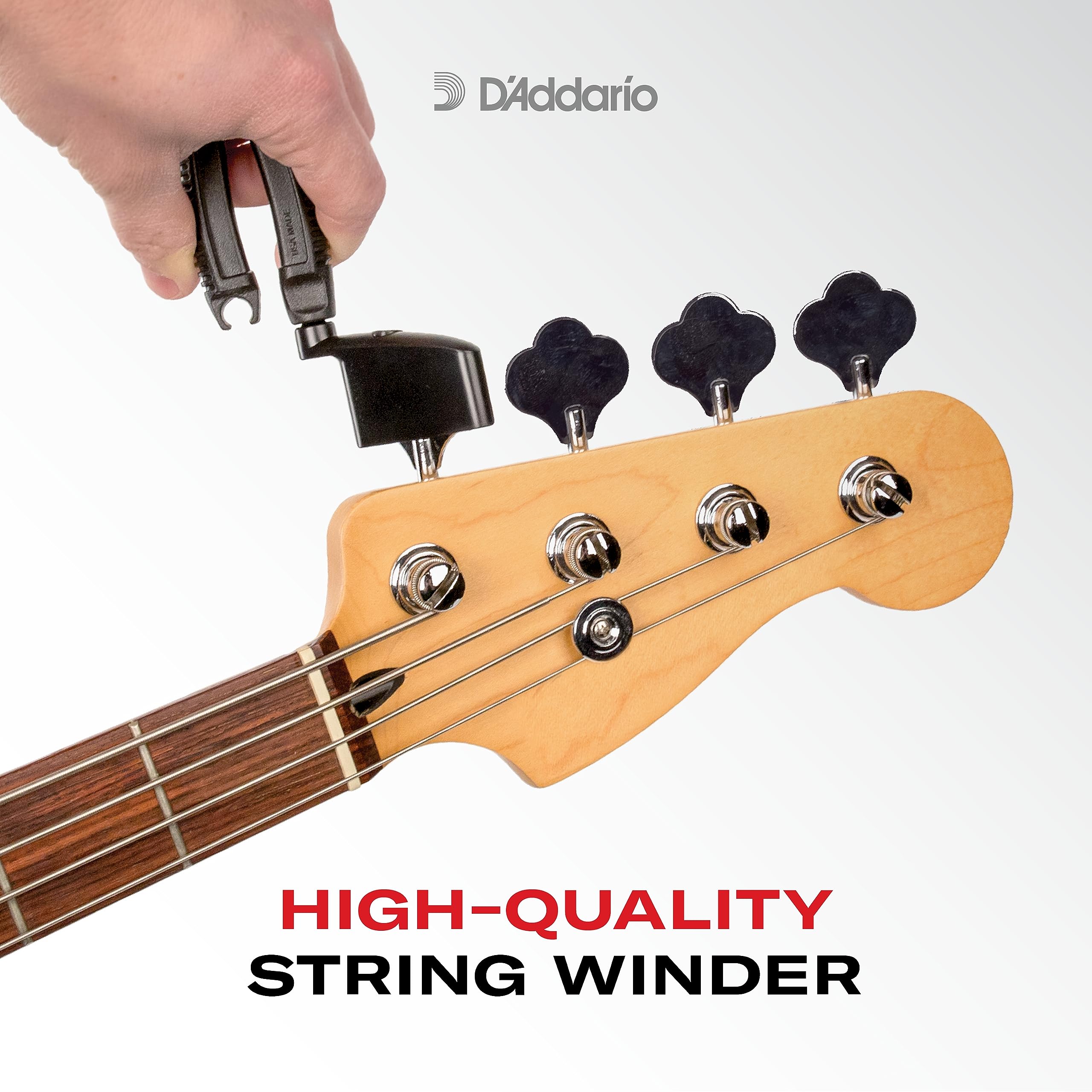 D'Addario Accessories Bass Pro-Winder - Bass Guitar String Winder, Bass String Cutter, Bass Guitar Bridge Pin Puller - Ultimate Ergonomic All in One Bass Tool for Restringing - Black Bass ProWinder - Image 4