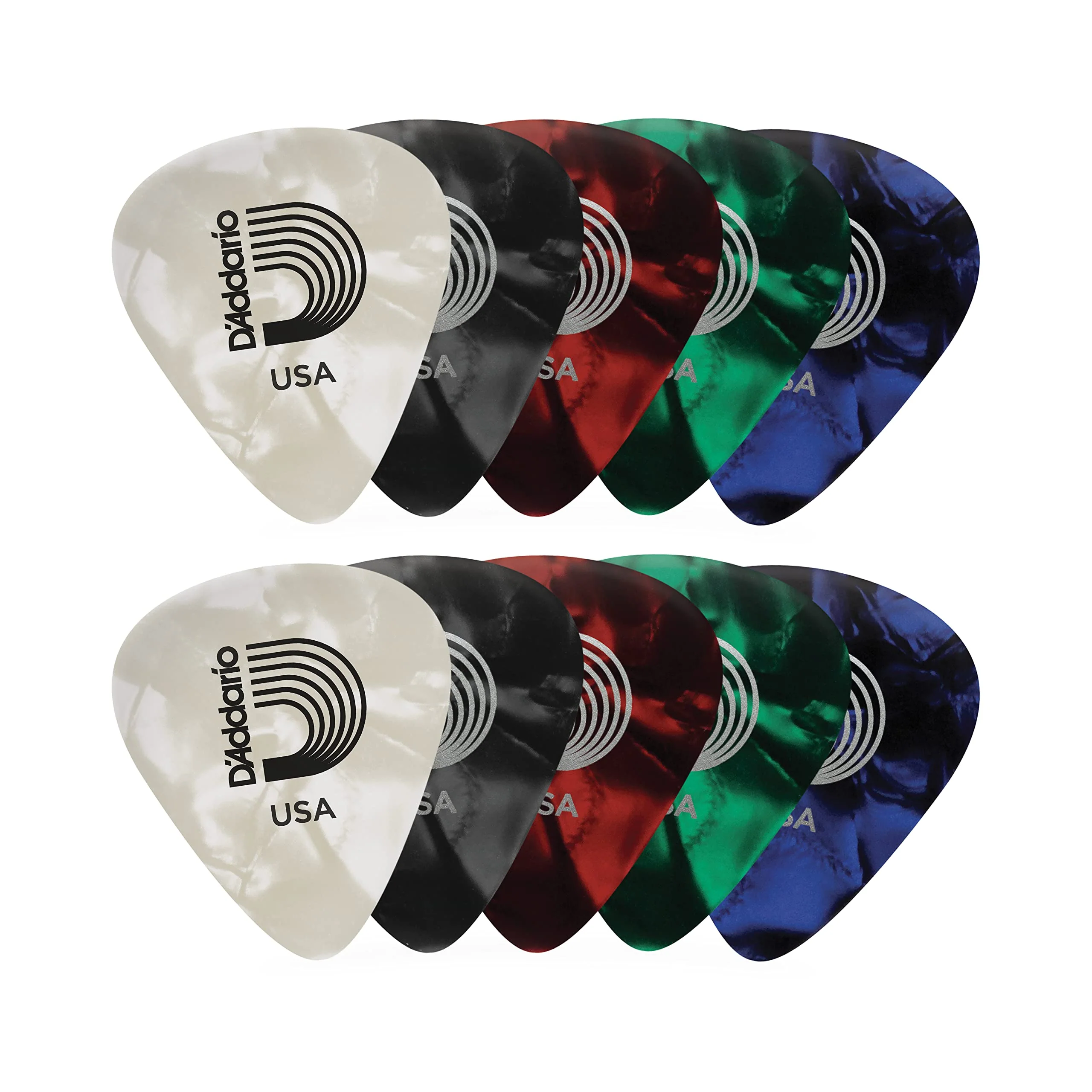 D'Addario Celluloid Guitar Picks - Guitar Accessories - Guitar Picks for Acoustic Guitar, Electric Guitar, Bass Guitar - Natural Feel, Warm Tone - Assorted, Medium 0.70mm, 10 Count (Pack of 1) 10-pack