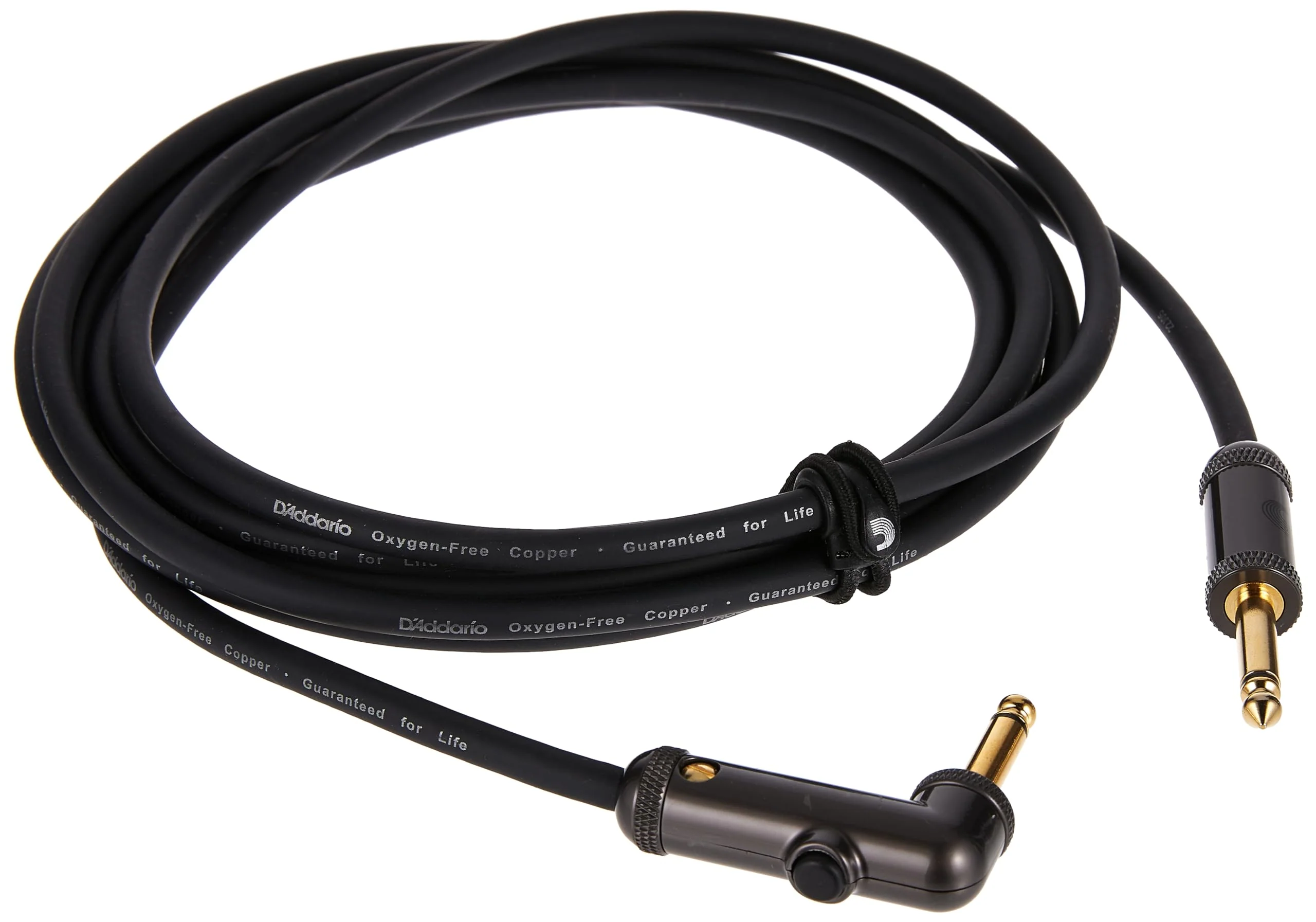 D'Addario Guitar Cable - Guitar Lead - Gold Plated - 1/4 Inch Male to 1/4 Inch Male - Circuit Breaker Cable - 10 Feet/3.05 Meters - Straight End/Right Angle - 1 Pack Right Angle