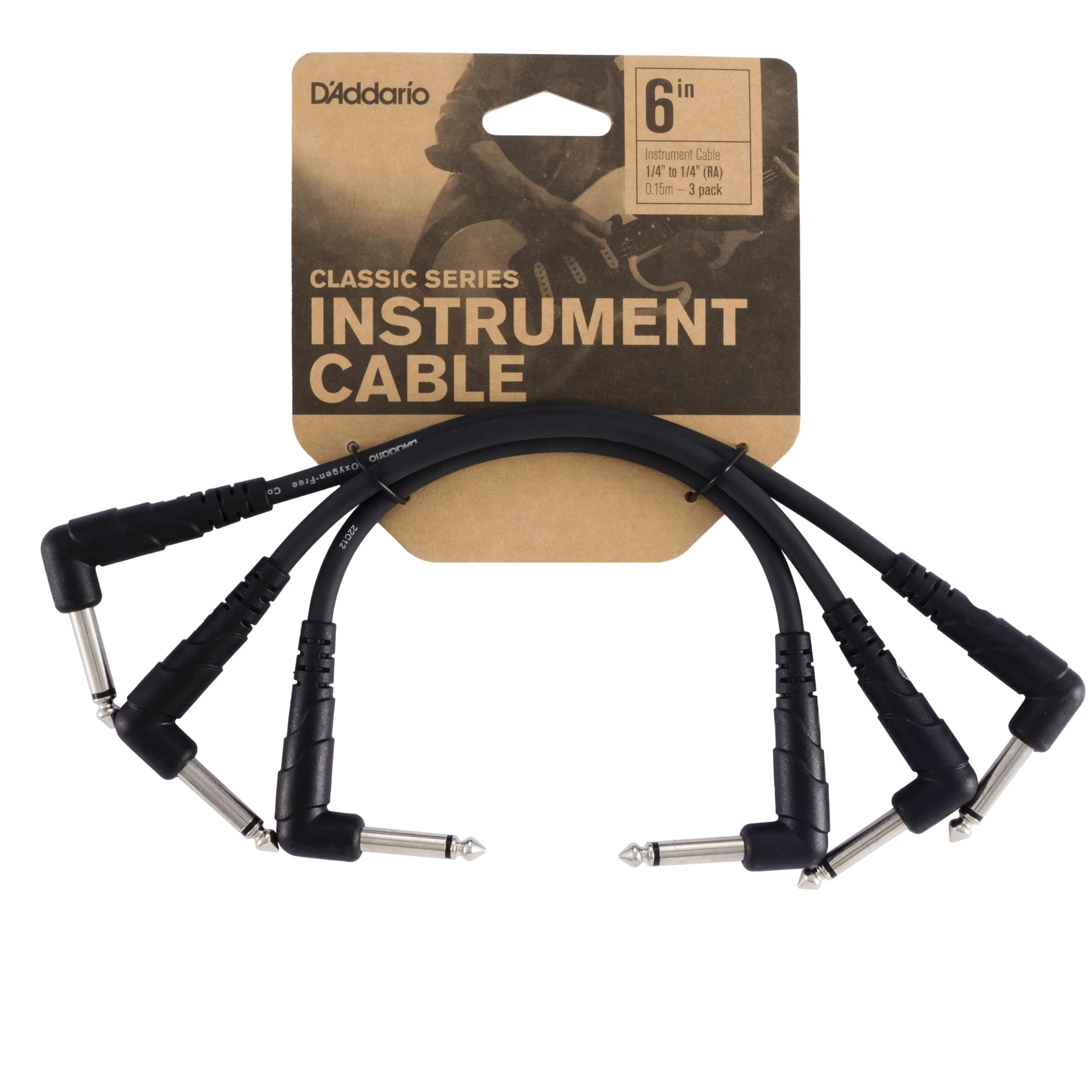 D'Addario Guitar Cable - Guitar Patch Cable - Instrument Cable - Guitar Accessories - Classic Series Cable - 0.5 Foot/152.4 MM - Right Angle - Dark Grey - 3 Pack 6 in 3-Pack Round - Right Angle
