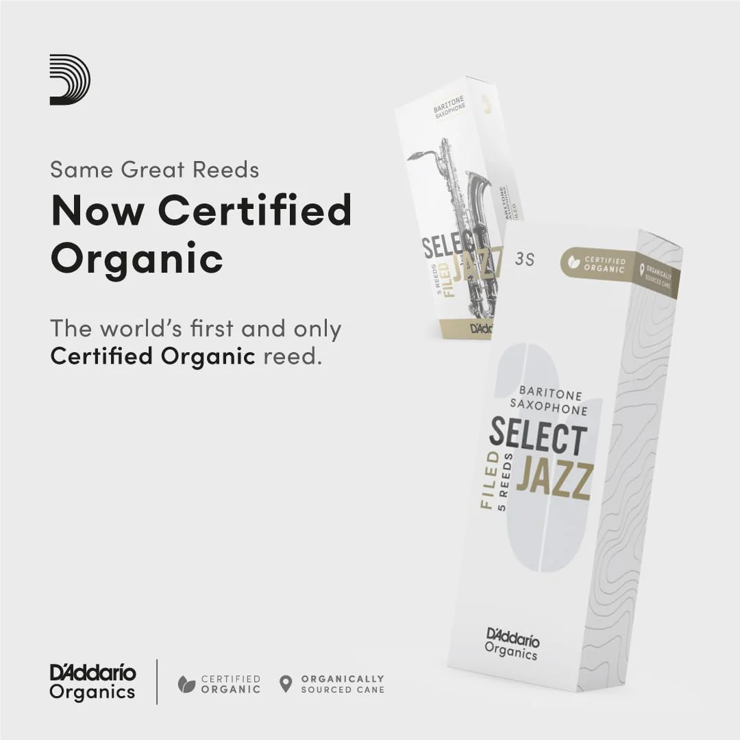 D'Addario Organic Select Jazz Filed Sax 3 Medium, 5 Pack Baritone Saxophone Reeds (ORSF05BSX3M) - Image 3