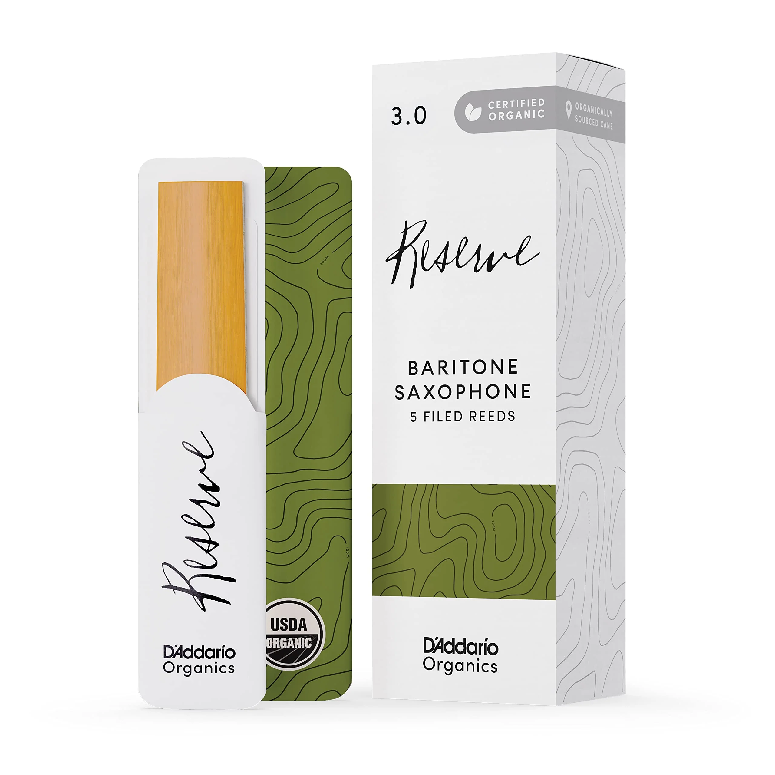 D'Addario Reserve Baritone Saxophone Sax First & Only Organic Reed-3.0 Strength, 10 Pack (ODLR0530) Strength 3.0