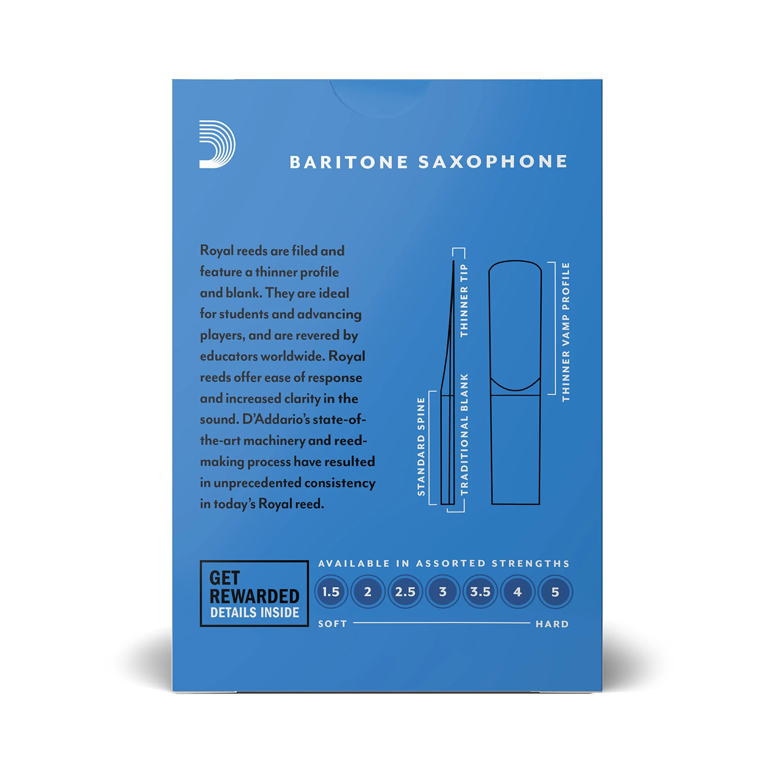 D'Addario Woodwinds - Royal Baritone Saxophone Reeds - Baritone Sax Reeds with Strong Spine - Great for Classical or Jazz - Strength 3.5 - Image 3