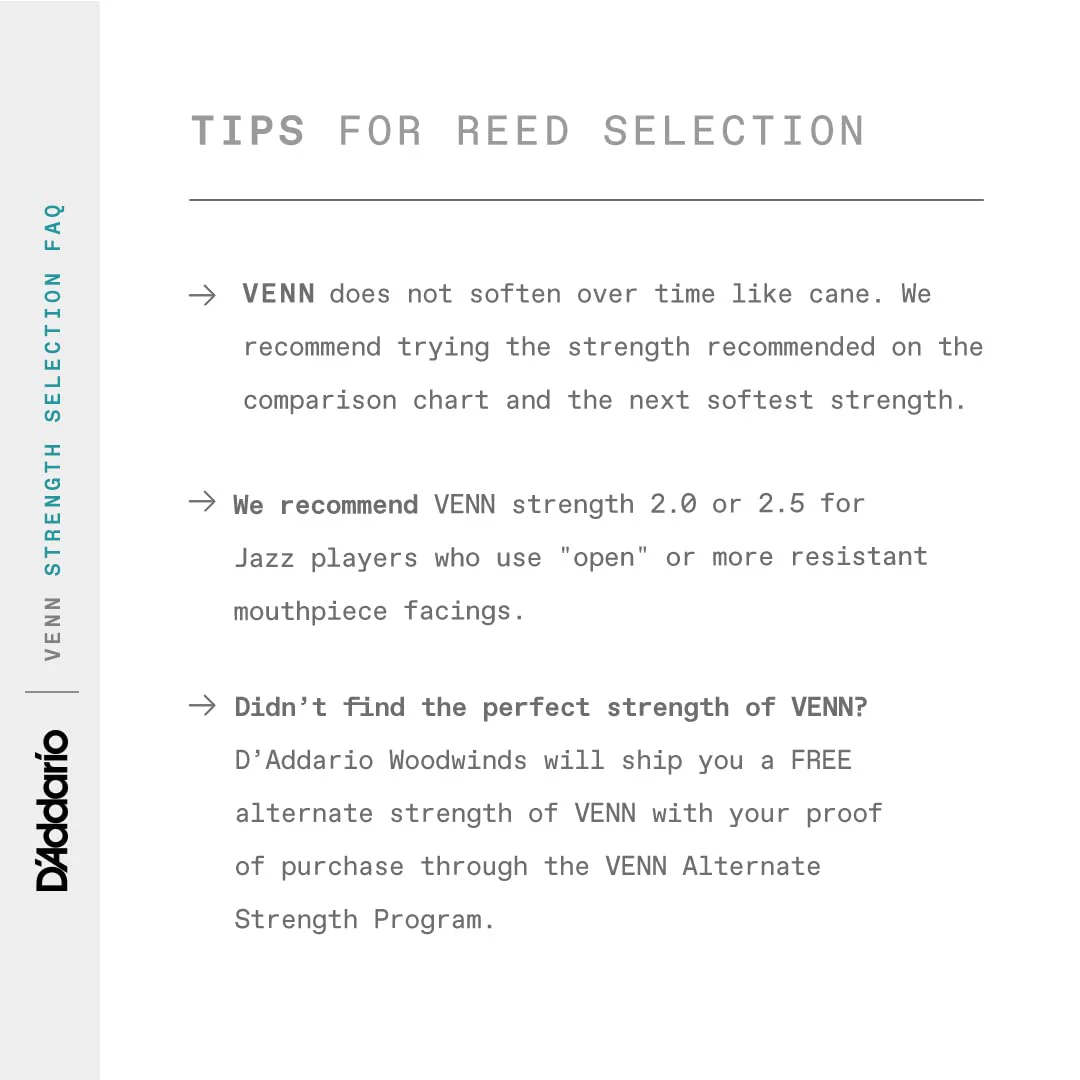 D'Addario Woodwinds VENN G2 Synthetic Tenor Sax Reeds - Tenor Saxophone Reeds with Advanced Synthetic Reed Construction of Polymer Fibers, Resin, Natural Cane - Strength 3.0 - Image 4
