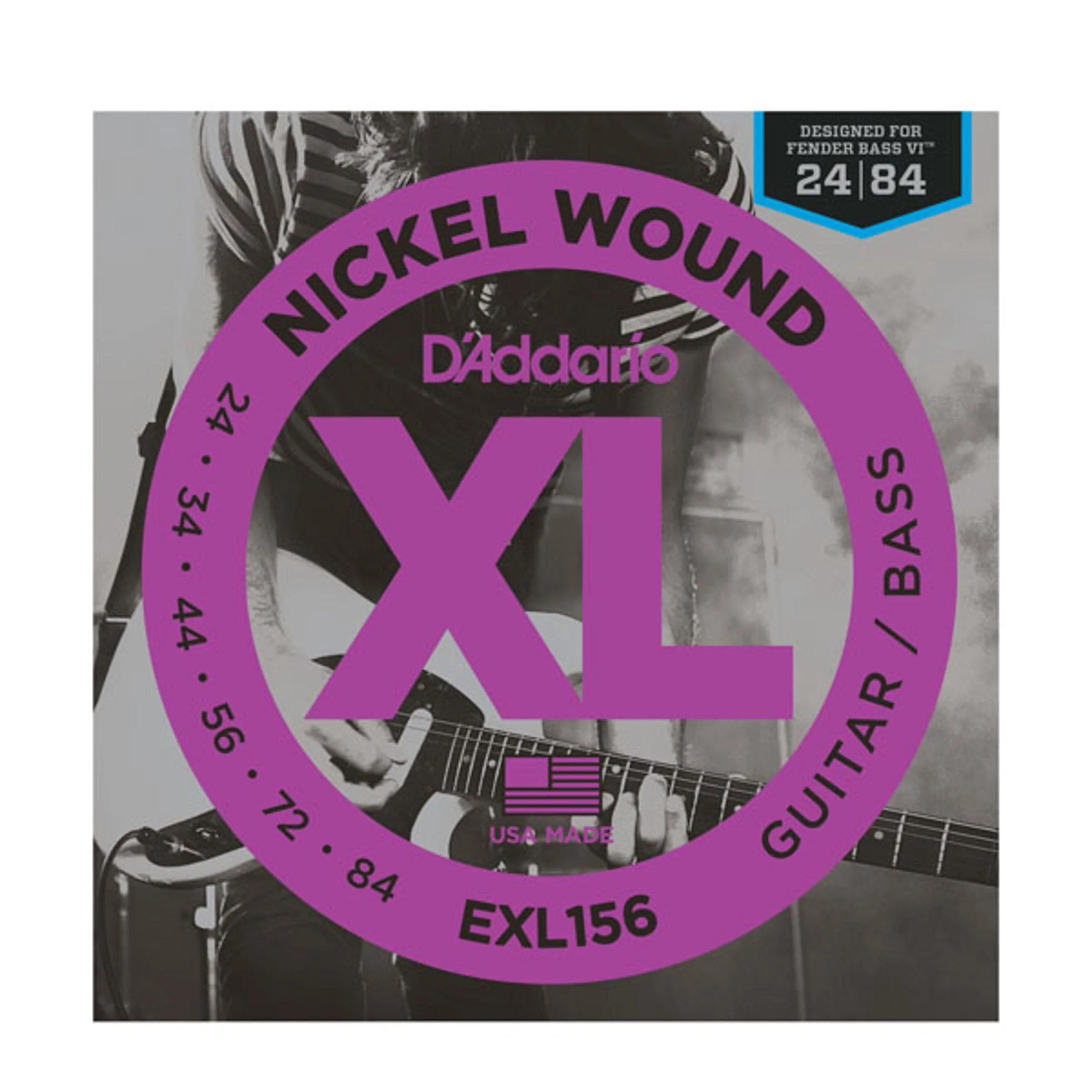 D'Addario XL156 Nickel Wound Electric Guitar/Nickel Wound Bass Strings, Fender Nickel Wound Bass VI, 24-84