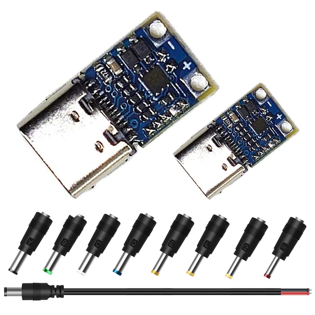 DAOKAI 2 Pack 20V 15V 12V 9V 5A PD2.0 PD3.0 USB Type-C to DC Power Trigger Module Current Transformer Power Decoy Module Socket with 8pcs DC Plug, DC Power Cable