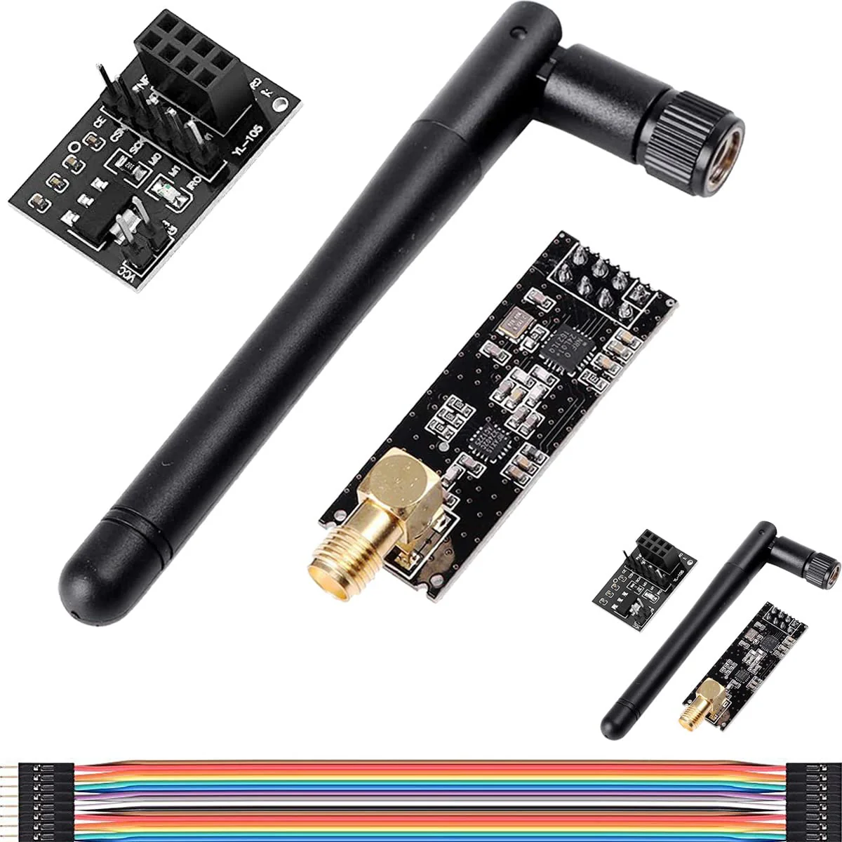 DAOKAI NRF24L01 Wireless Transceiver Receiver, Pack of 2 NRF24L01+PA+LNA Wireless RF Transceiver Module with SMA Antenna 2.4 GHz 1100 m + Breadboard Breakout Adapter Board Compatible with NRF24L01
