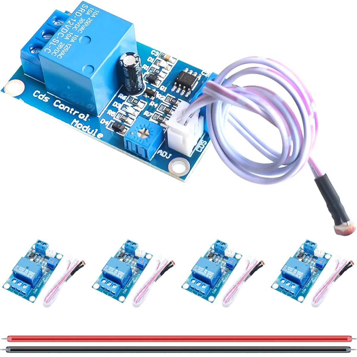 DAOKAI XH-M131 Photoresistor Relay Module 12V DC Photoresistor Relay Module Light Control Switch Detection Sensor Automatic Light Control Switch with 24 AWG Wire (5 Pieces)
