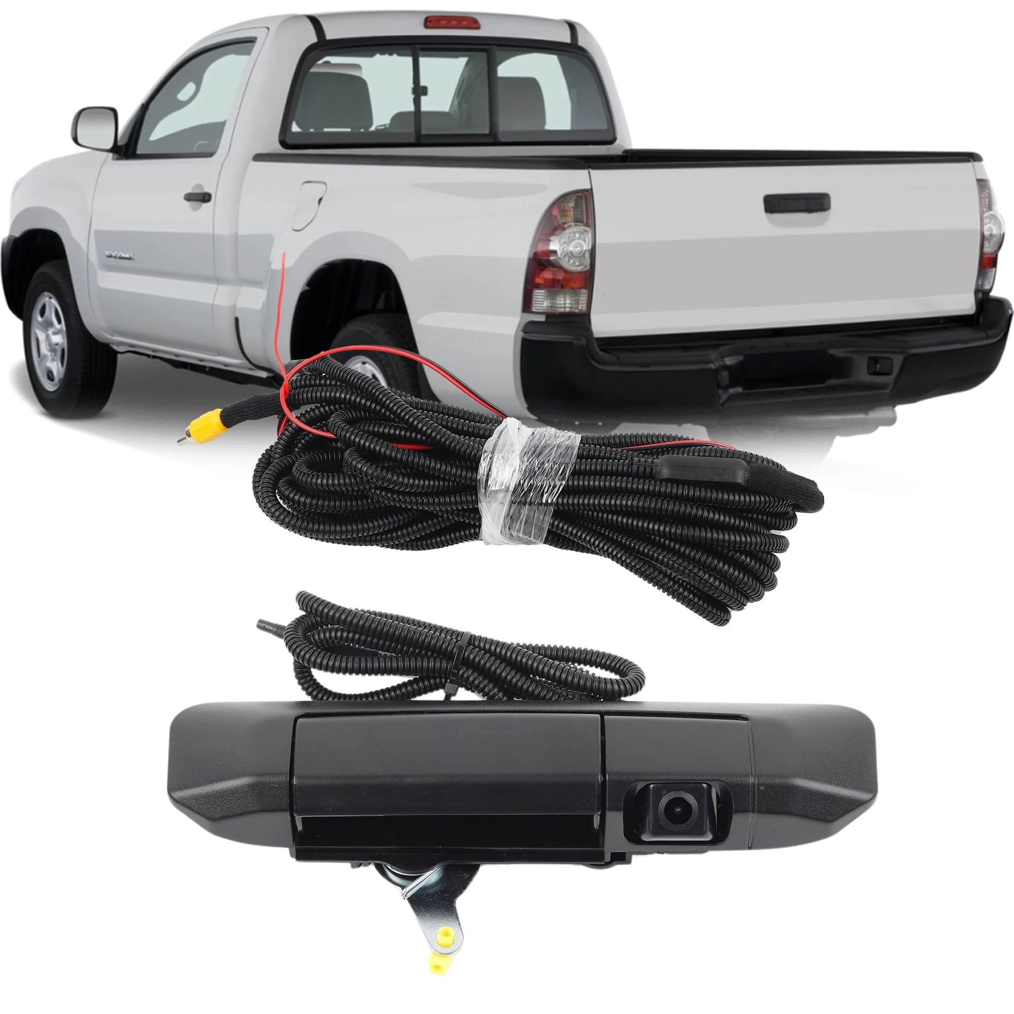 Dasbecan Tailgate Handle Rear View Backup Camera 6909004020 Compatible with Toyota Tacoma 2005-2015 Black Aftermarket Replacement Reverse Parking Liftgate Latch Handle Camera (RCA Connector)