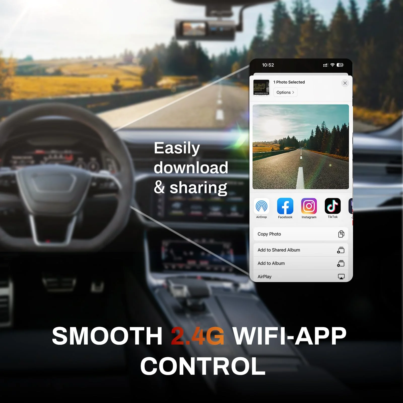 Dash Cam Front, 2.5K 1440P HD Dash Camera for Cars, Smart Mini Dashcam with App, Built-in WiFi, 1.47" IPS Screen, 150°Wide-Angle, Night Vision, WDR, 24Hours Parking Mode, G-Sensor, Free 32G Card L3-2.5K - Image 5