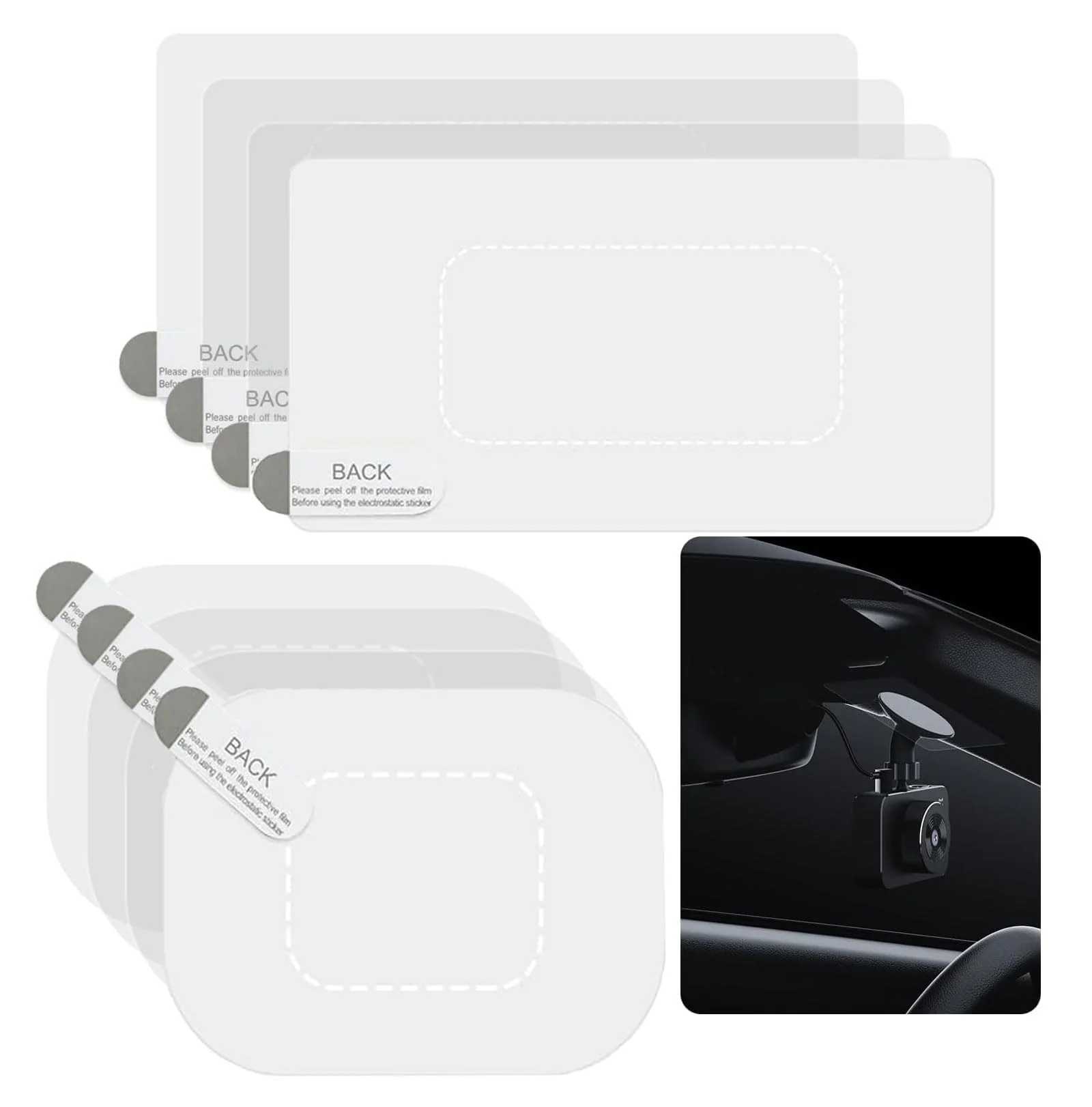 Dashcam Windshield Sticker, Sturdy CAR HUD Screen Sticker Film Easily Prevent Scratching & Falling, Durable and Reusable Windshield Sticker Applicator for Windshield On Dash Cam (8-Pcs) 8-pcs