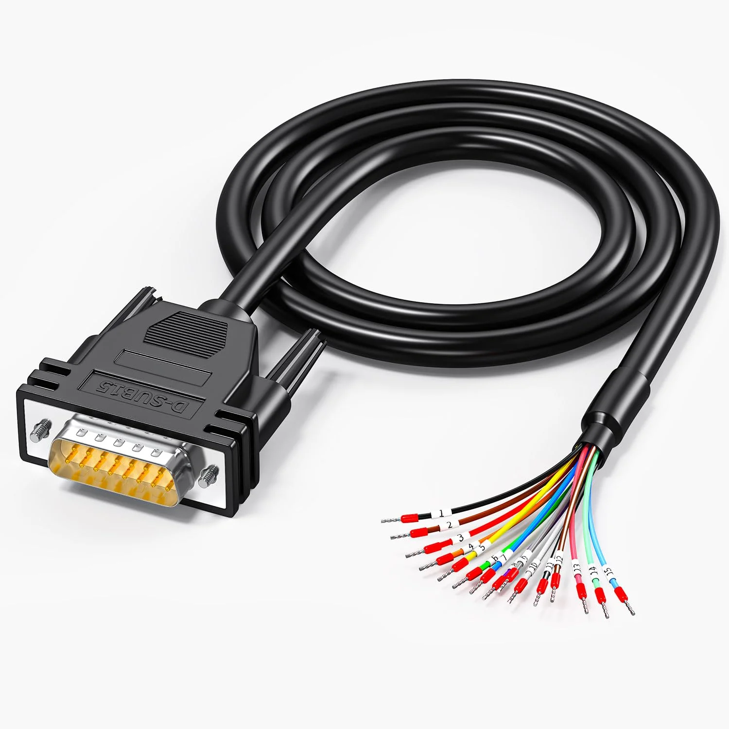 DB15 Male to Bare Wire with Cable Marker 3.3ft,D-SUB 15-Pin Connector to Open End Wire Cable,DB15 Cable15 Wire All Provided with Wiring Terminals -Black DB15 male with cable marker 3FT